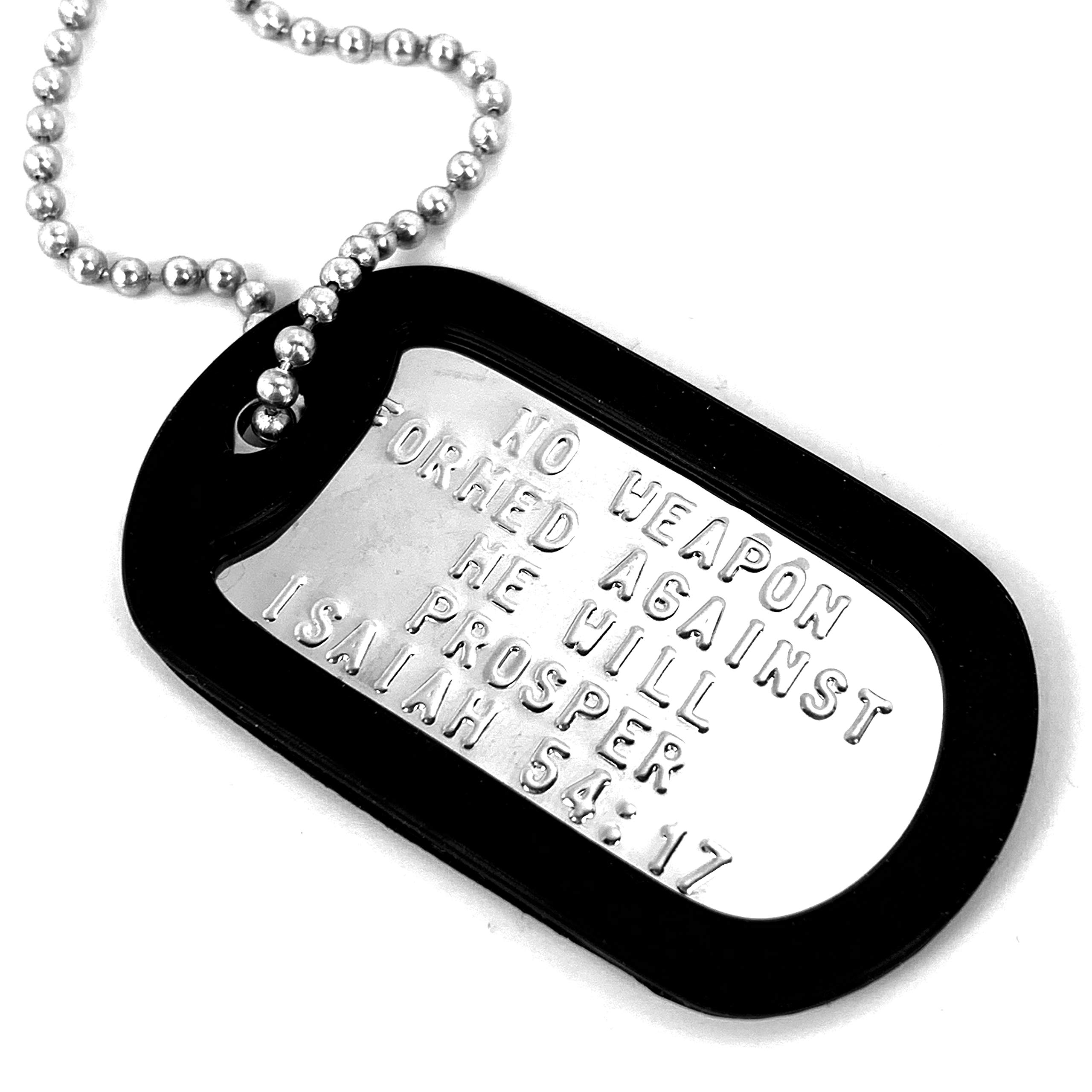FORGIVEN JEWELRY No Weapon Formed Against Me Will Prosper Stainless Steel Dog Tag Necklace With Silencer
