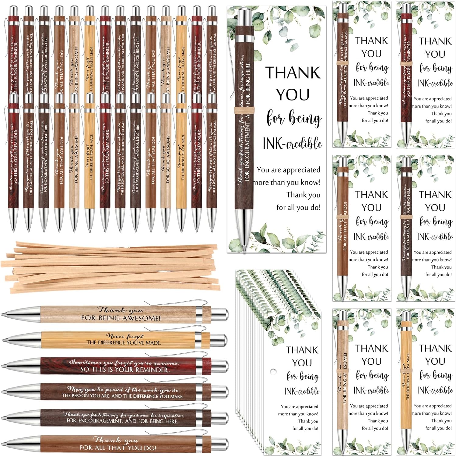 Yeaqee 36 Sets Employee Appreciation Gifts Bulk Thank You Gifts Bamboo Ballpoint Thank You Pens with Cards Inspirational Coworker Gift for Staff Nurse Teacher Student Team Office Party Favor Holiday