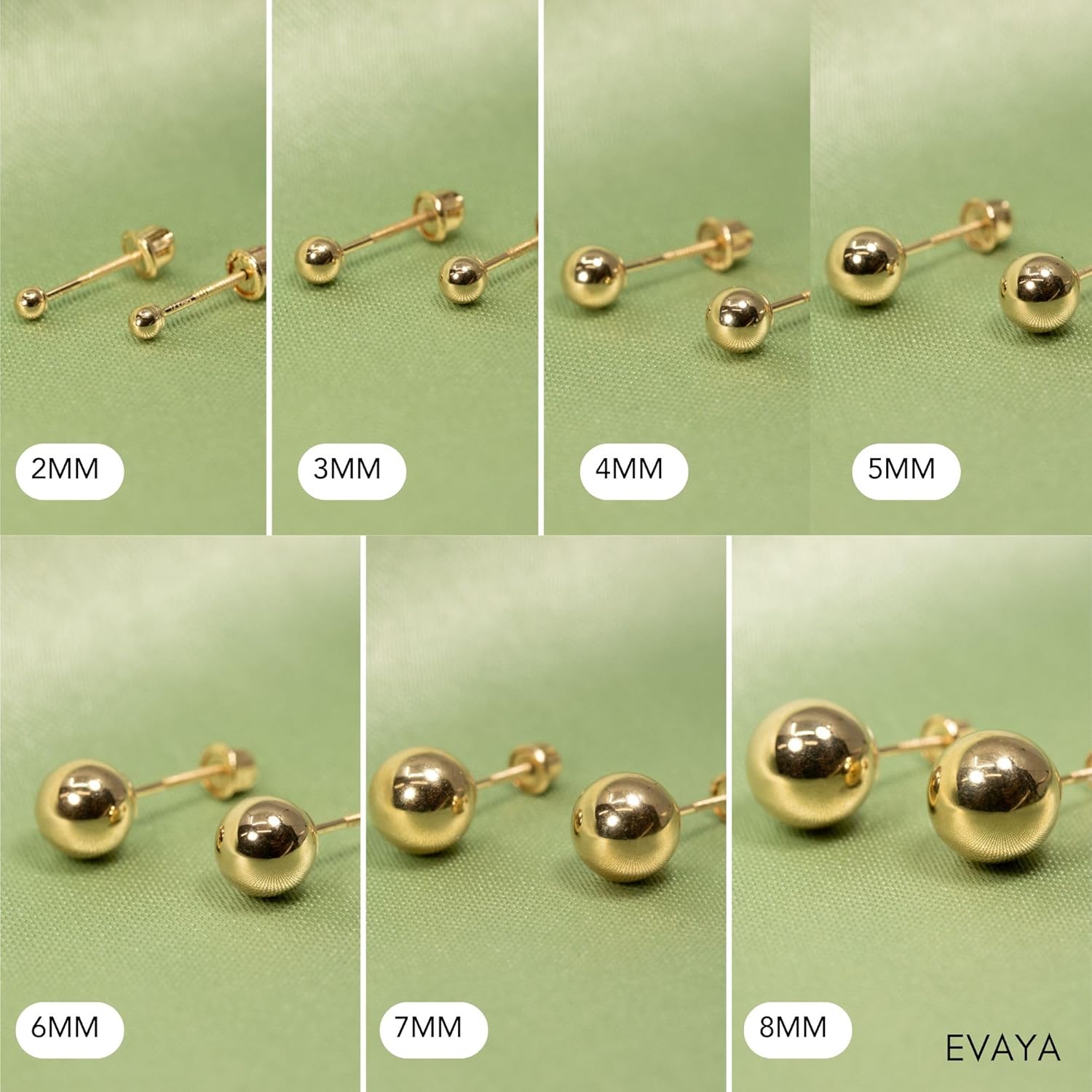 14k Real Gold Ball Stud Earrings for Women & Men (2mm-8mm Diameter) - Real 14k Gold, Secure Screw Back Design - Image 4