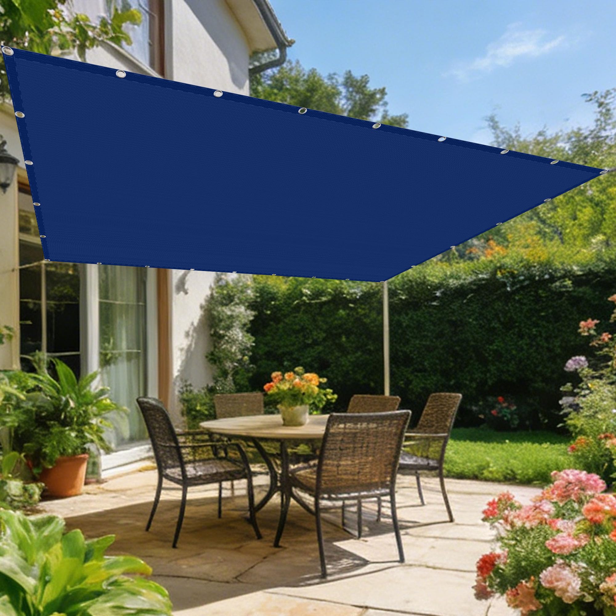 Toile voile de parasol 4x8m imperméable bleu foncé haute résistance extérieur