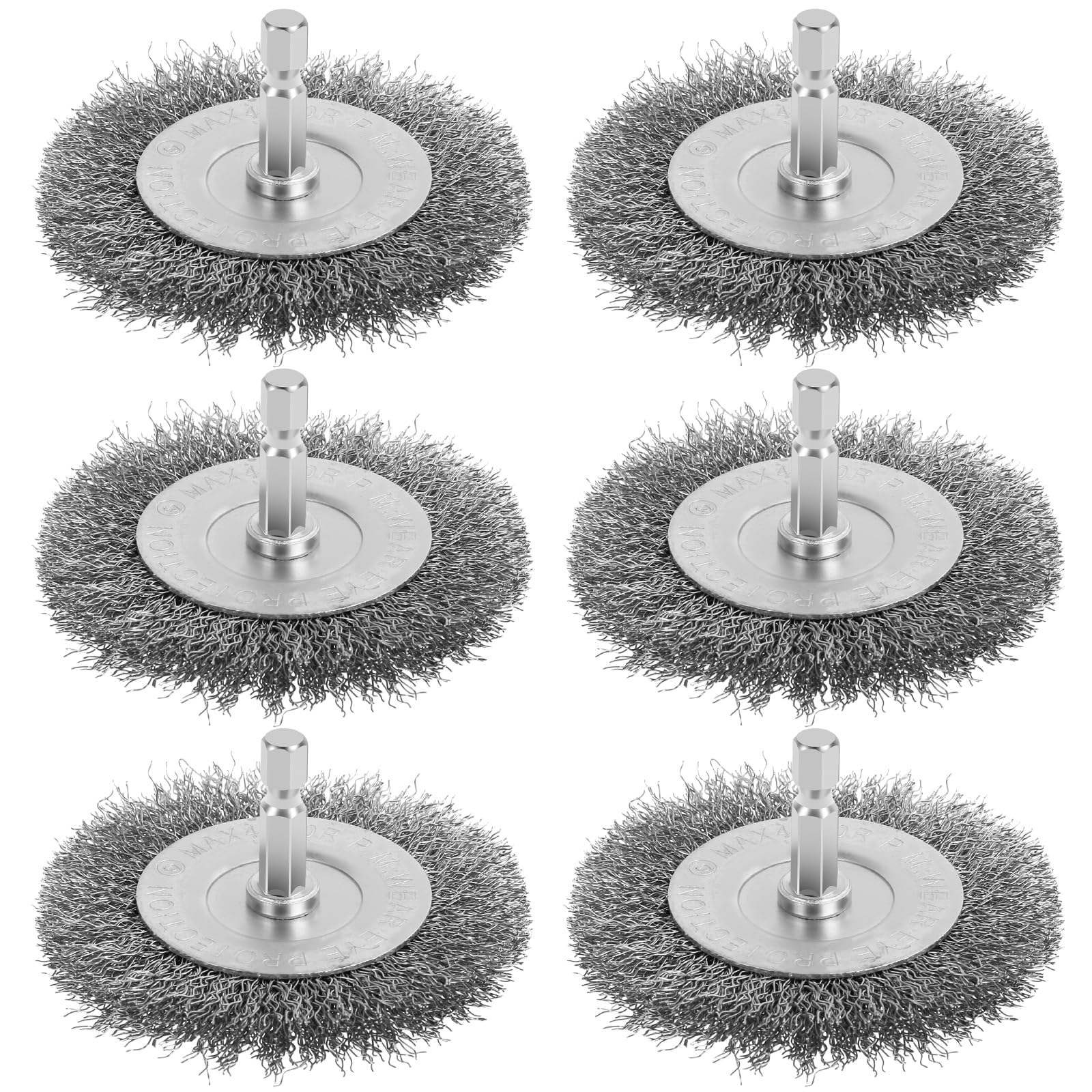 Lulobtg 6Pcs Wire Wheel Brush Carbon Steel Drill Attachment 3 Inch Wire Cup Brush With 1/4 Inch Hex Shank Wire Cleaning Brush For Metal Rust Removal