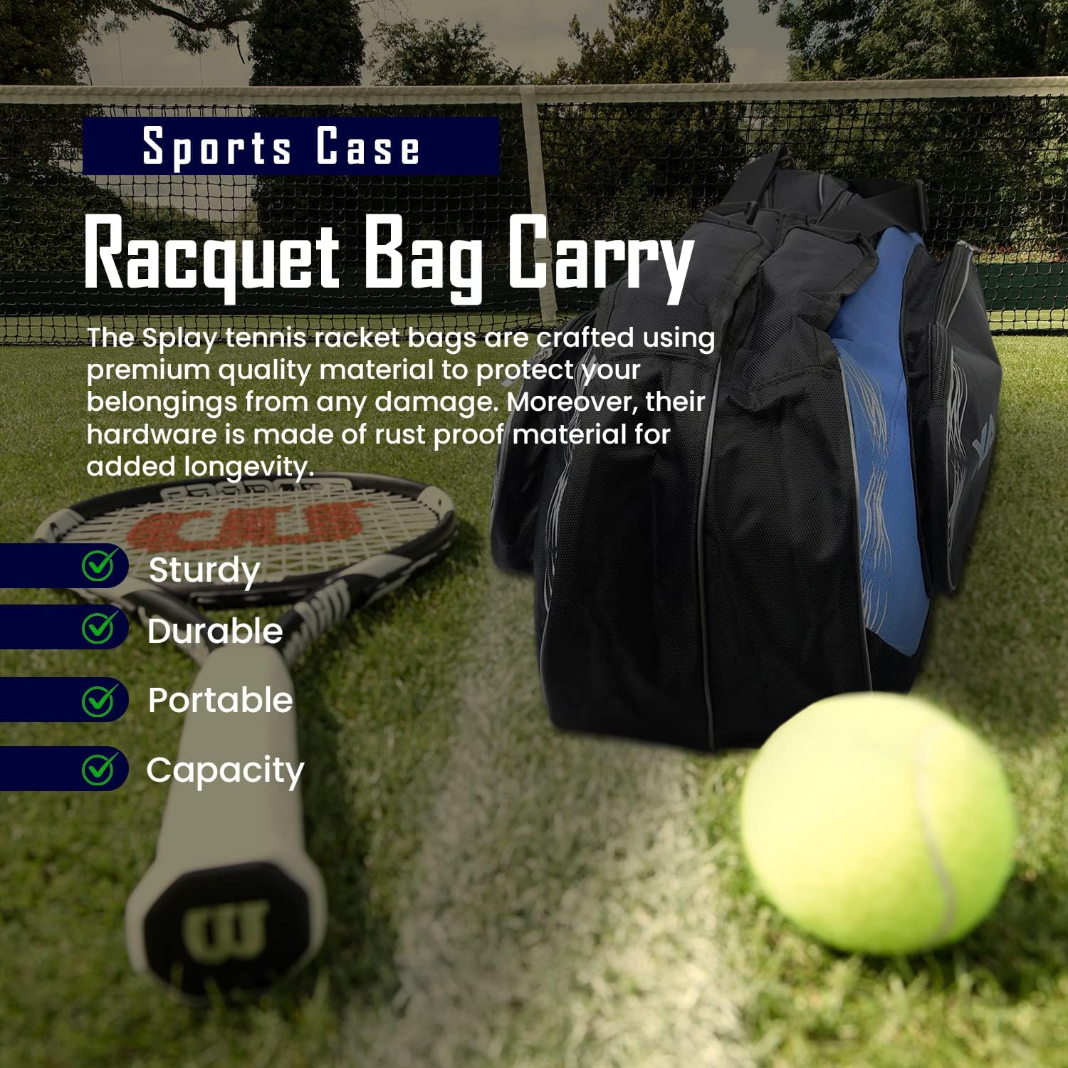 Splay Pro Racket Bag - Sports Holdall Bag for Tennis Rackets and Badminton Rackets ! Racquet Bag Carry Sports Case