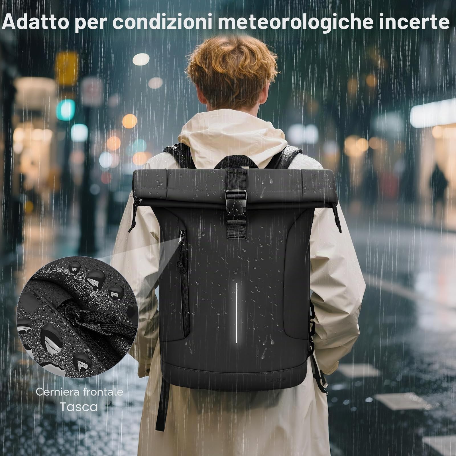 Zaino Rolltop Uomo Donna, Zaino Porta PC 17 Pollici Impermeabile, Grande zainetto da Viaggio Uomo Rains Zaini, Zaini Lavoro Uomo Elegante per Viaggi Lavoro Università Scuola Casual