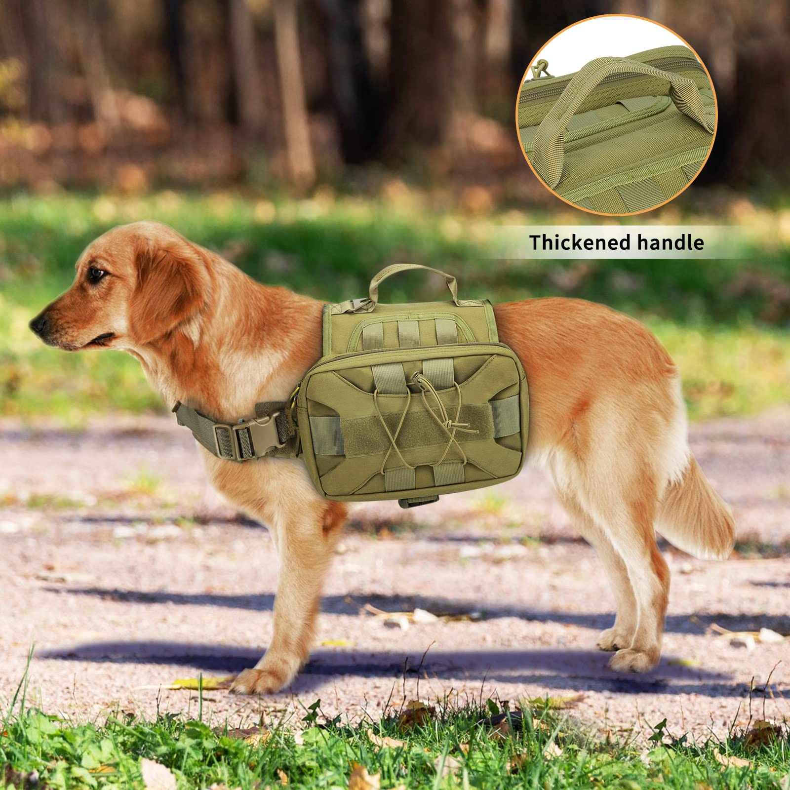 Huntvp Mochila Táctica para Perros 1000D Arnés para Perros con Grandes Bolsillos Alforja Ajustable Molle para Perros Medianos Grandes Viajar Senderismo,Verde