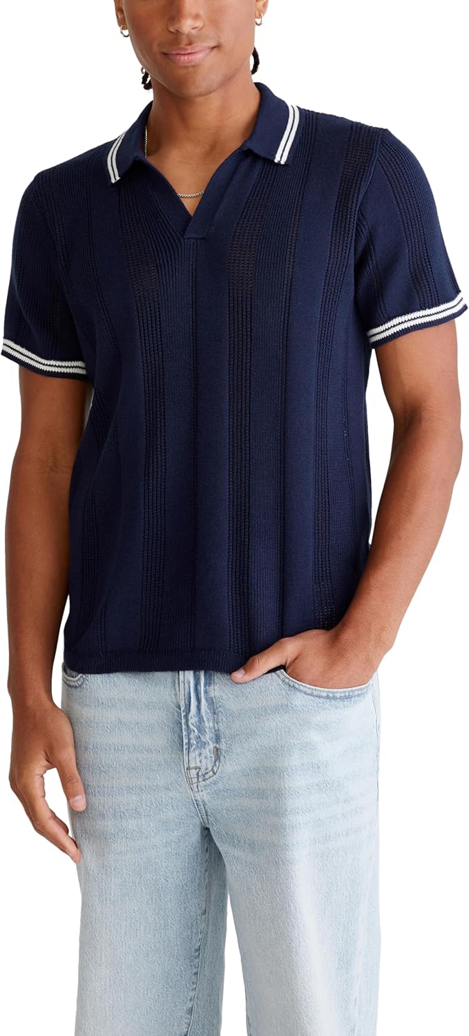 Medium AEROPOSTALE Mens Tipped Open-Knit Sweater Polo Medium Blue