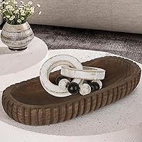 Vista 5 de Oakrain Cuenco decorativo de madera para decoración del hogar, cuenco de masa rústico de 16 pulgadas con rayas verticales talladas a mano, bandeja