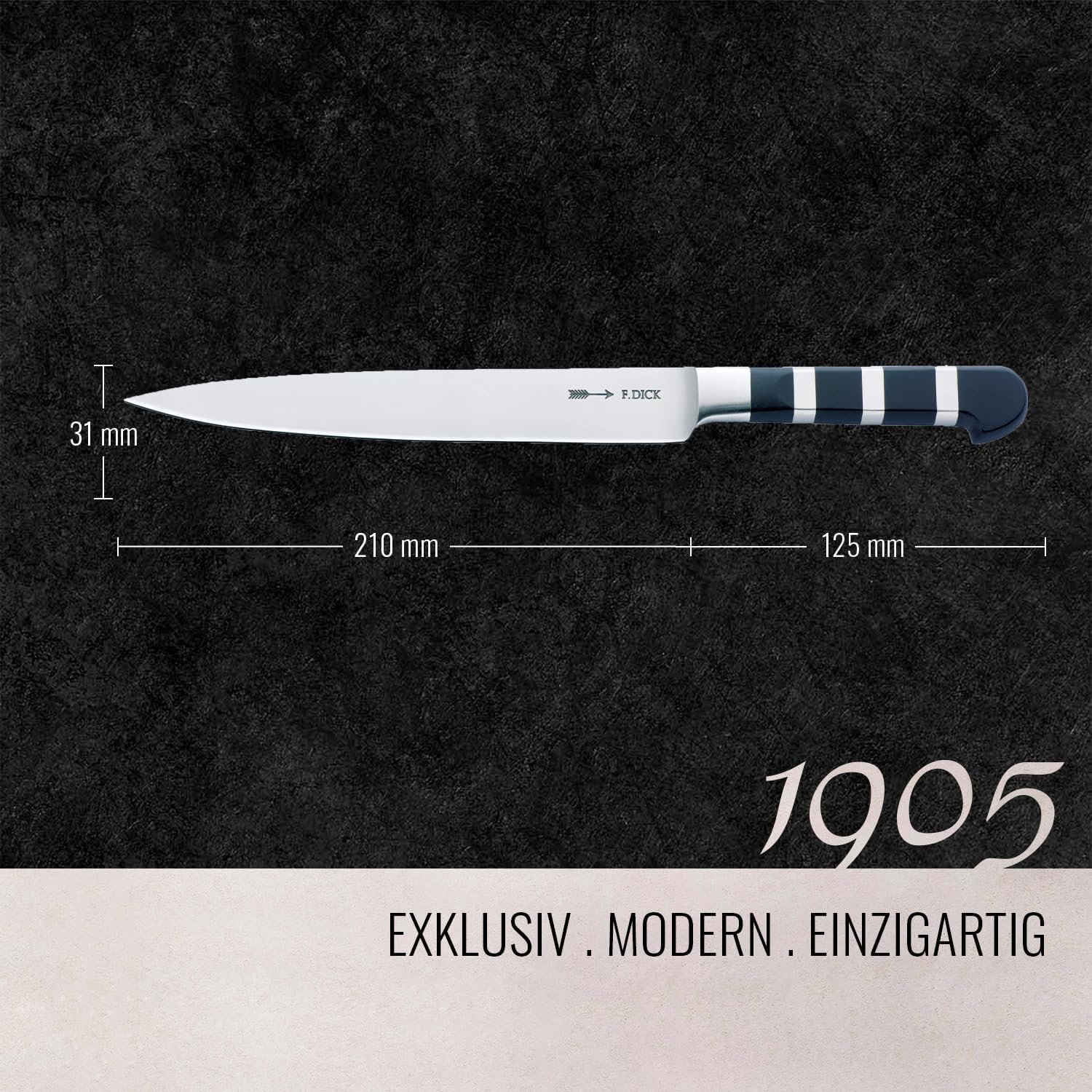 F. Dick Tranchiermesser, 1905 (Messer mit Klinge 21 cm, X50CrMoV15 Stahl, nichtrostend, 56° HRC) 81956212, Schwarz, Silber