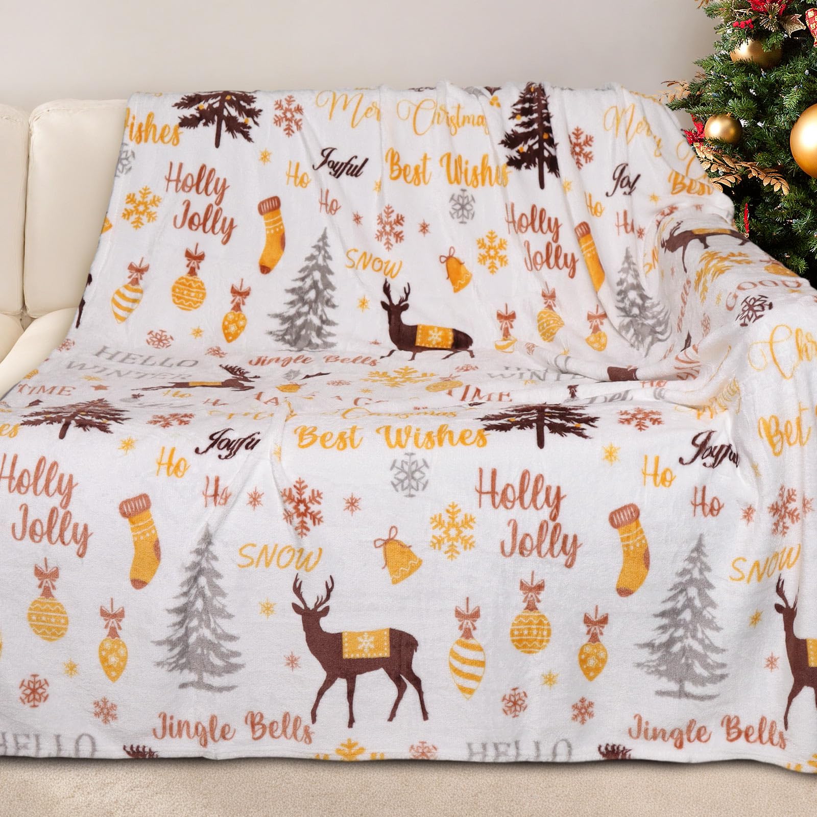 Pagi【新品送料込み】 ツインブランケット クリーム☆クリスマスカード付 Amazon｜Gogreen 居心地の良いクリスマスブランケット - 300GSM