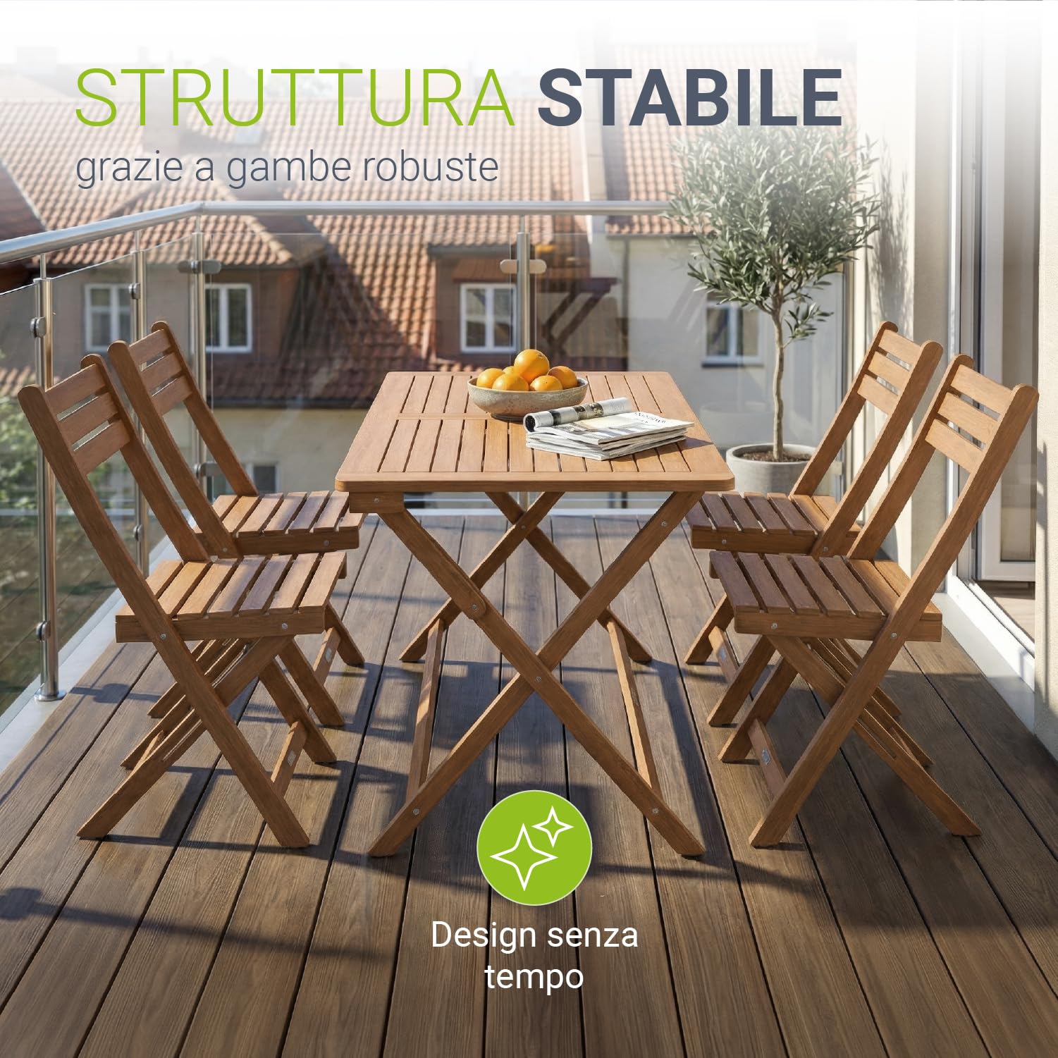 Juskys Gruppo pranzo Rimini acacia 5 pezzi sedute pieghevoli terrazza balcone