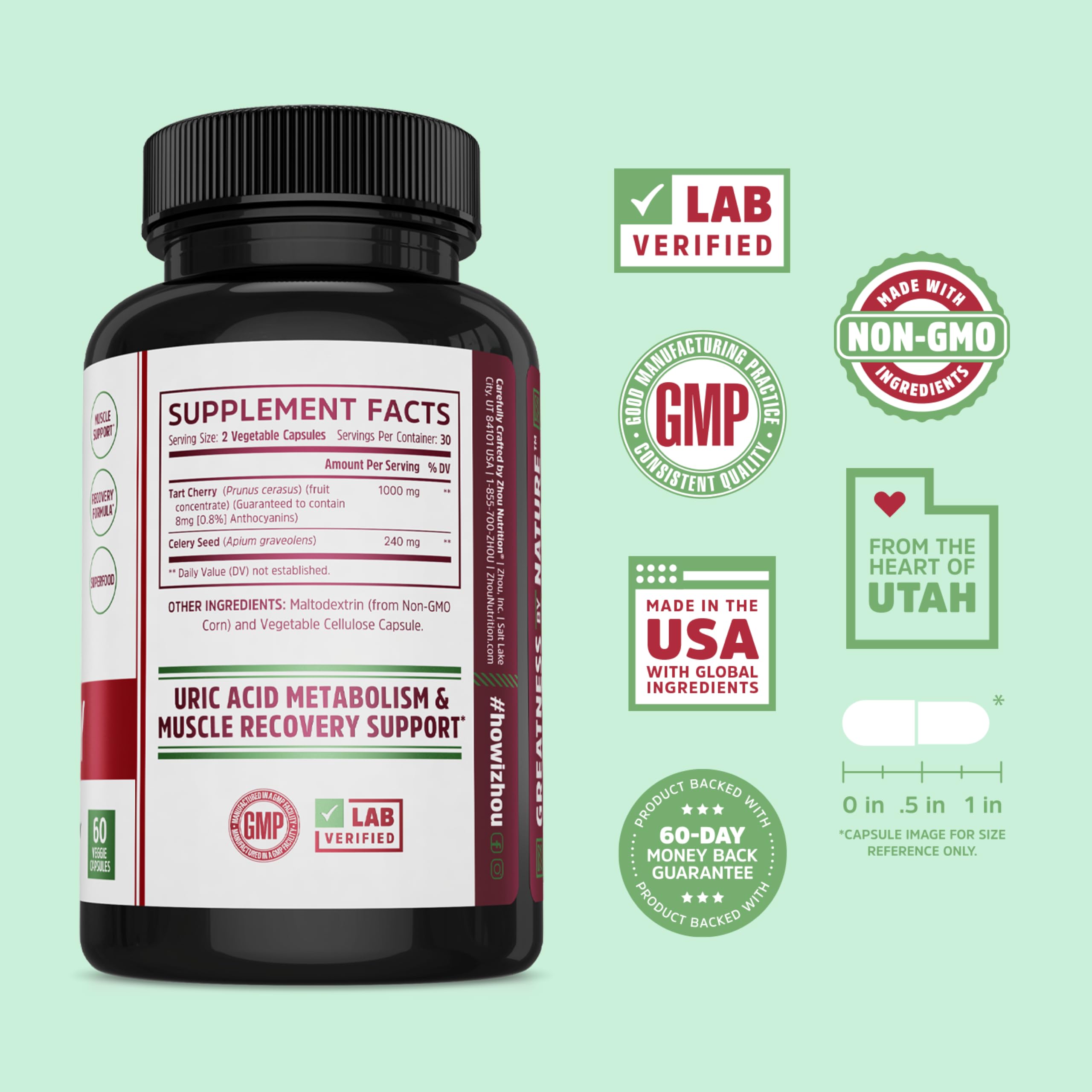 Zhou Tart Cherry Extract Plus Celery Seed - 60 Veggie Capsules (Pack of 1) — Amazon image 2
