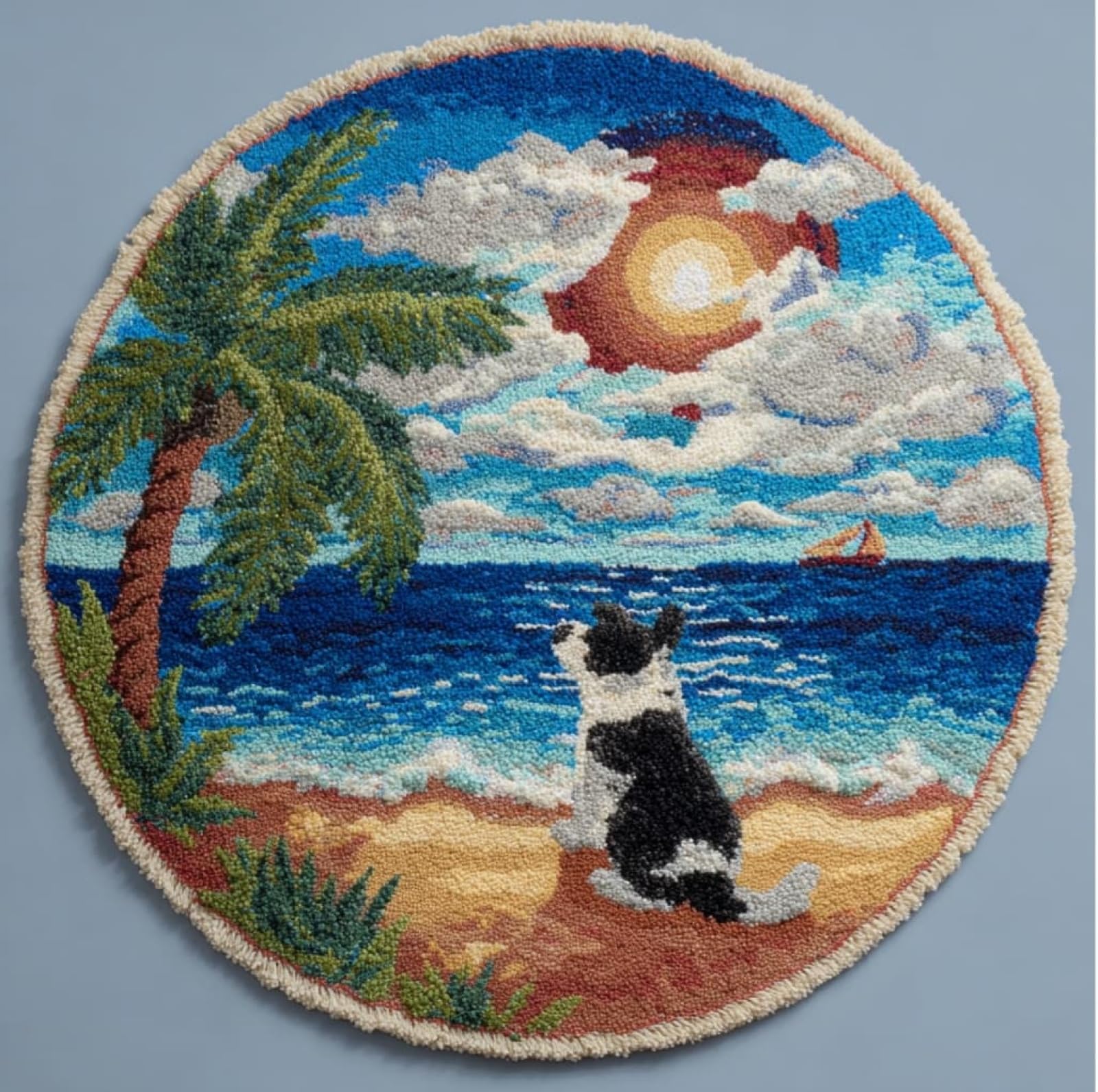 WallustrioaW DIY Tapestry Carpet Rug Making for Adults,Dogs on the Beach,Crochet Kit for Beginners,Carpet Making Set with Printed Canvas,Gift,50x50cm