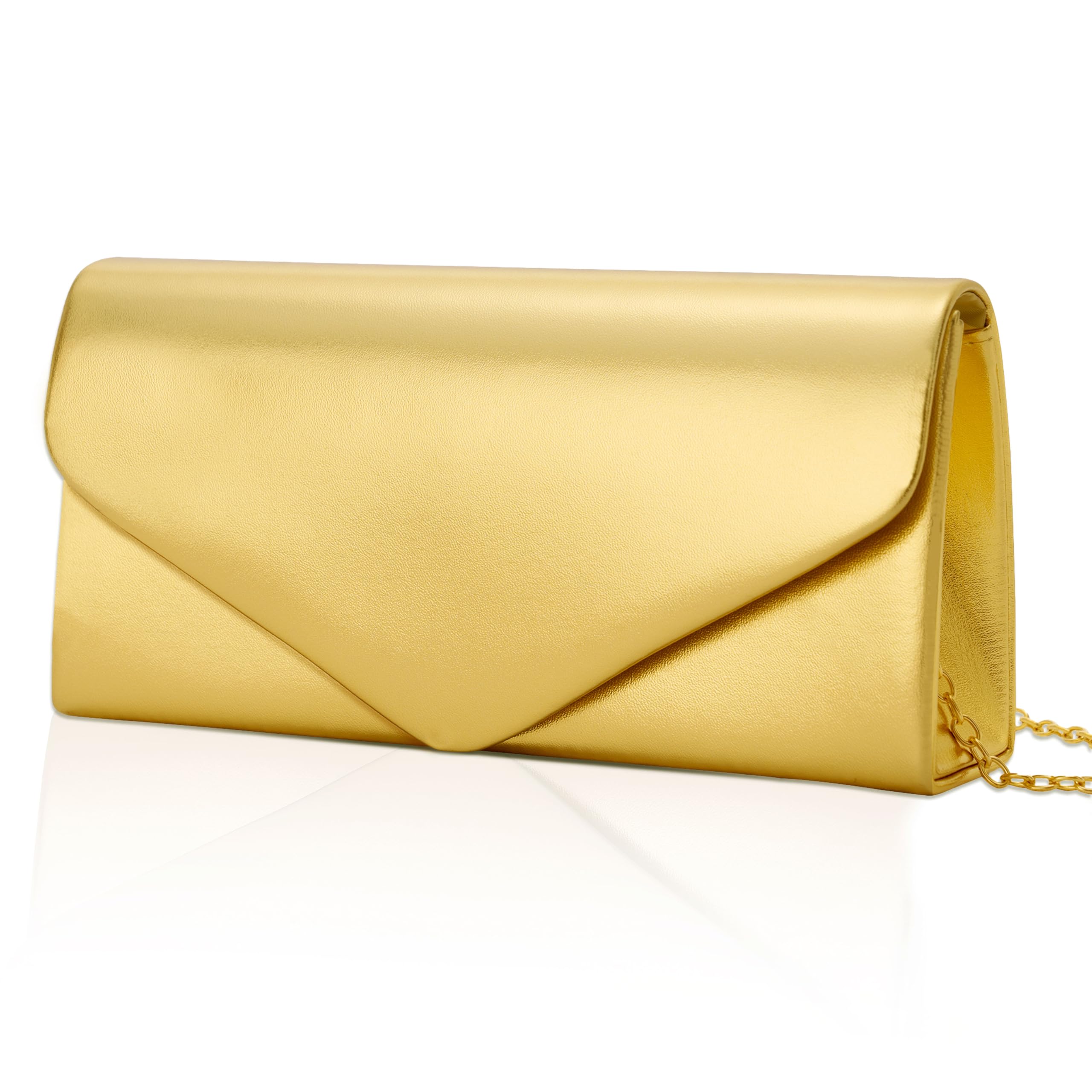 Envelope Clutch Purse for Women, Vegan Leather Evening Bag with Chain Strap, Wedding Cocktail Party Formal Handbag