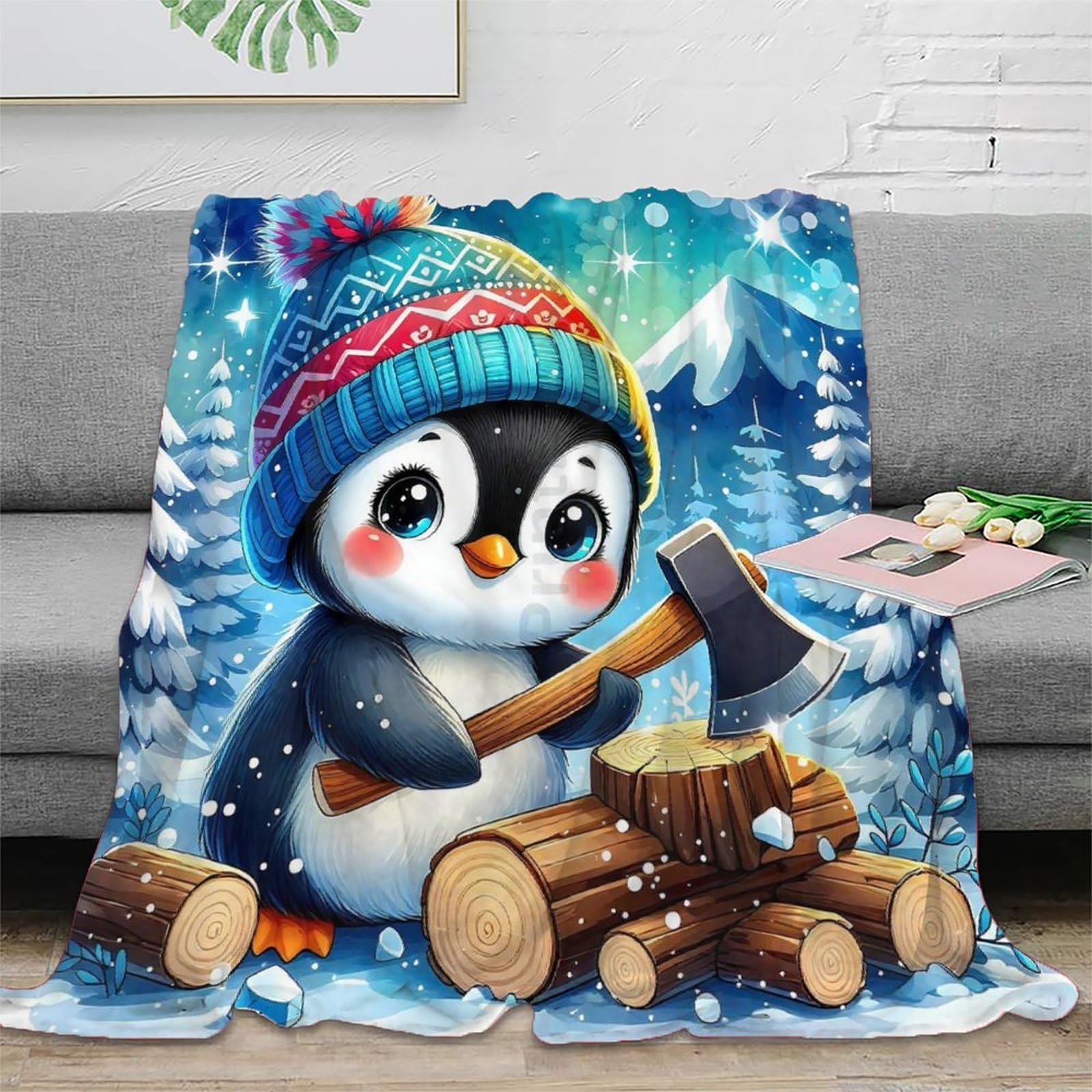 Couverture pingouin microfibre de qualite superieure dessus de canape doux