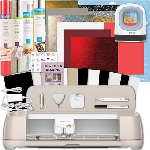 Cricut Maker 4 & Mini Heat Press Bundle - Cutting Machine & Heat Press with Heat Transfer Vinyl, Beginner Kit for DIY Apparel, Tote Bags, HTV Projects