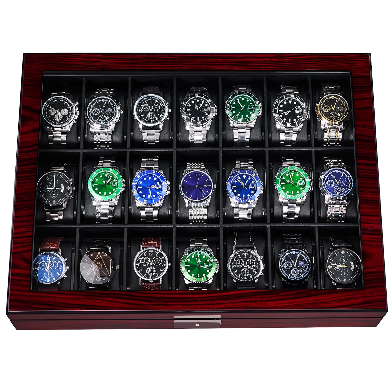 ANWBROAD 21 Slot Watch Cases for Men Watch Box with Large Glass Lid Lockable Wood Watch Display Case Watch Organizer Giftable Elegant Watch Holder UJWB004Y
