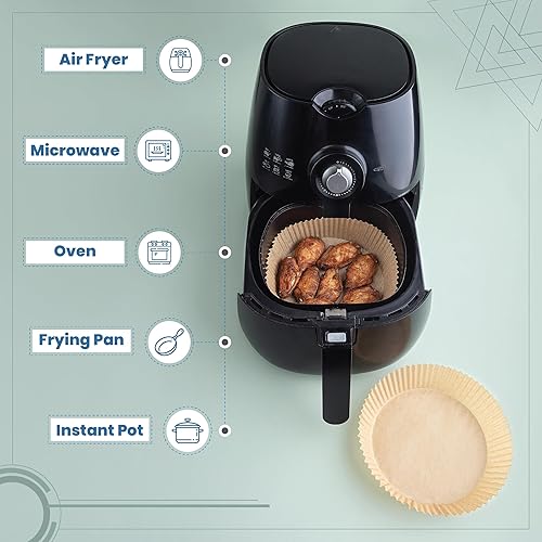 Miniatura 5 de Swankees Forros desechables para freidora de aire de 7.9 pulgadas, 100 forros de papel pergamino de forma redonda, resistentes al aceite y al agua,