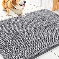 Smiry 30x20 Dog Door Mat for Muddy Paws - Absorbent Non-Slip Washable Chenille Indoor Entryway Mat, Grey