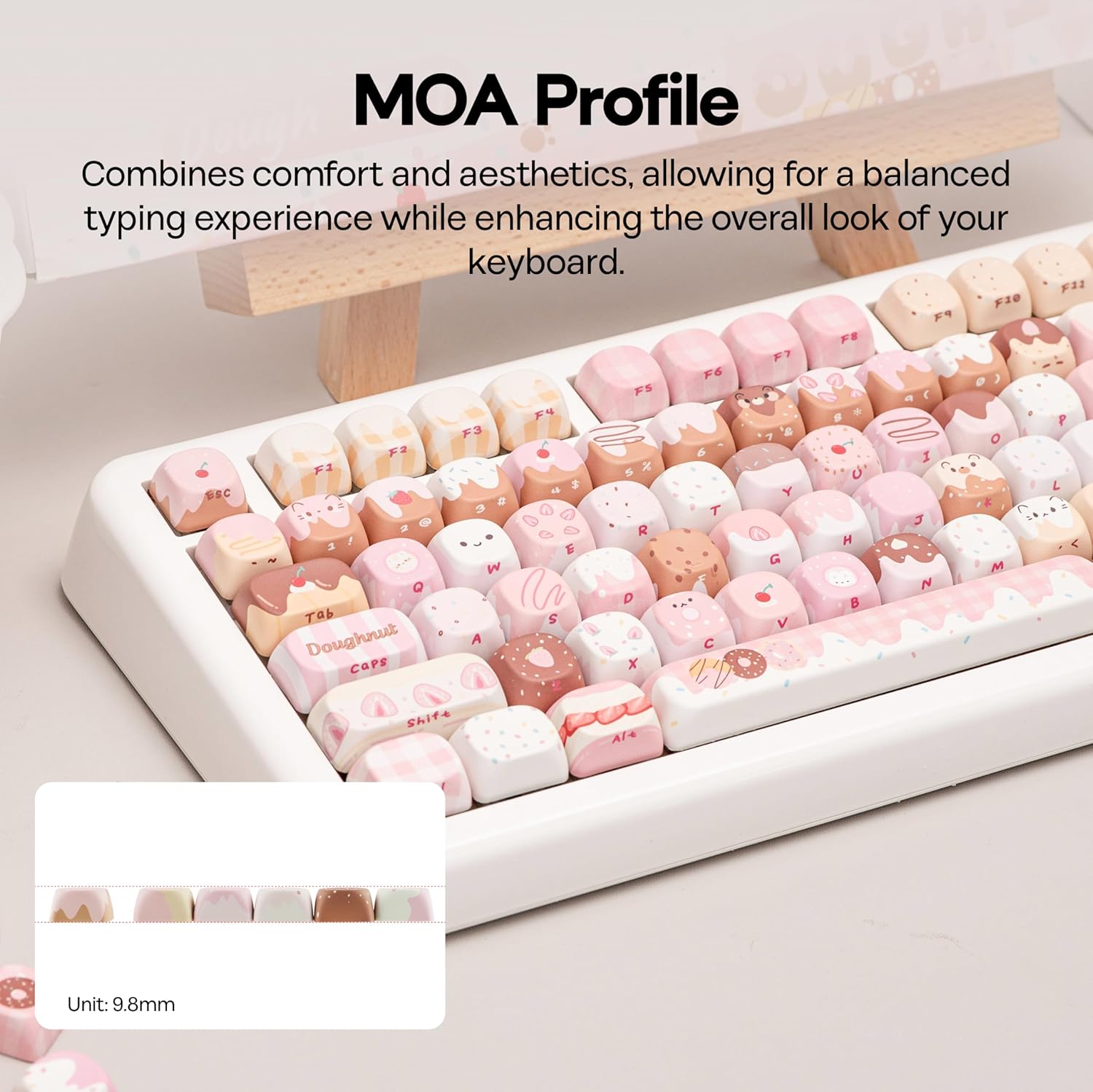 KiiBOOM Dough Fluff Keycap Set, 144/143 Keys, MOA/Cherry Profile PBT Keycaps for Mechanical Keyboard, Compatible with ANSI/ISO, 60%, 65%, 75%, TKL, Full-Sized Layout (Pink & Brown, MOA Profile)