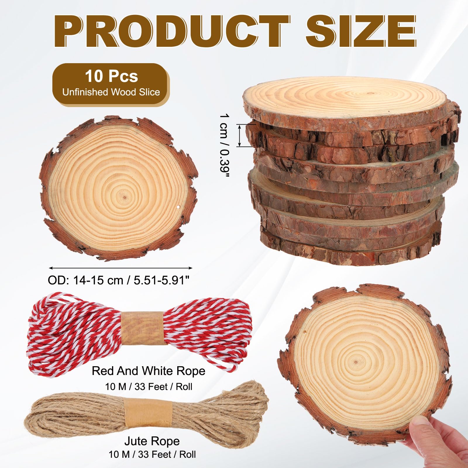 QUARKZMAN 10 Piezas Kit de Rodajas de Madera Sin Acabar 5.5-6 Pulgadas