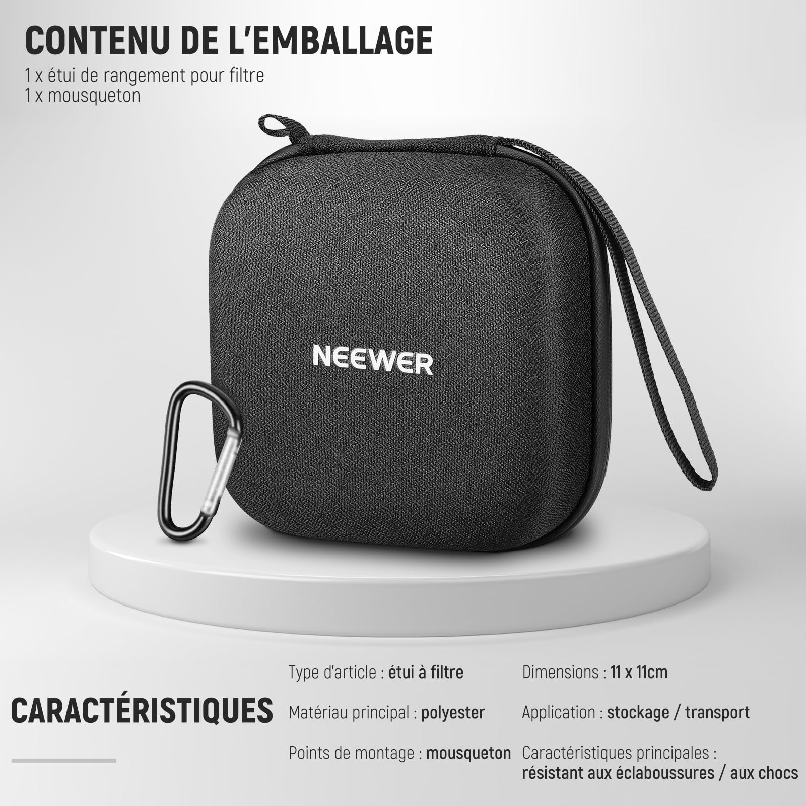 NEEWER Sac de Rangement pour Filtres PB12 11x11 cm avec Séparateurs, Dragonne et Mousqueton