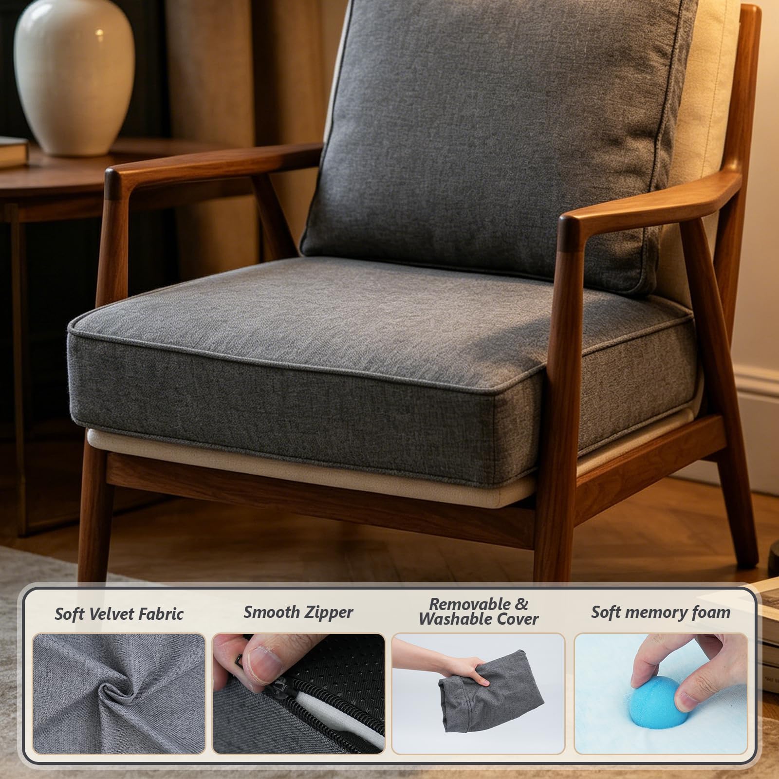 Sitzerhöhung Stuhl Memory Foam Sitzkissen 50x50cm Leinen Dunkelgrau