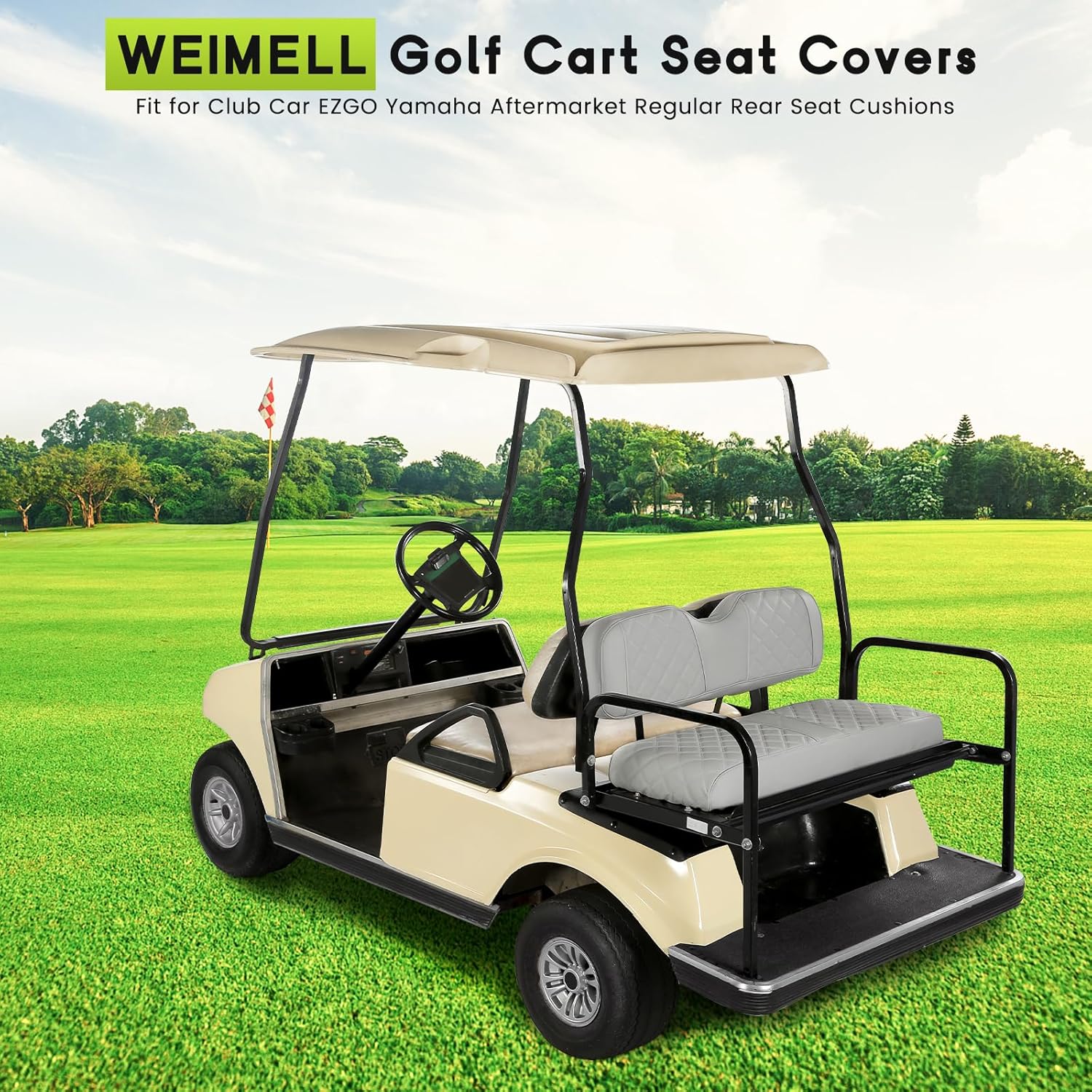 Universal Golf Cart Rear Seat Covers Vinyl Leather Back Seat Cover for Club Car EZGO Yamaha Aftermarket Ordinary Cushions No Nails Required Easy to Install & Clean Seat Cover Gray