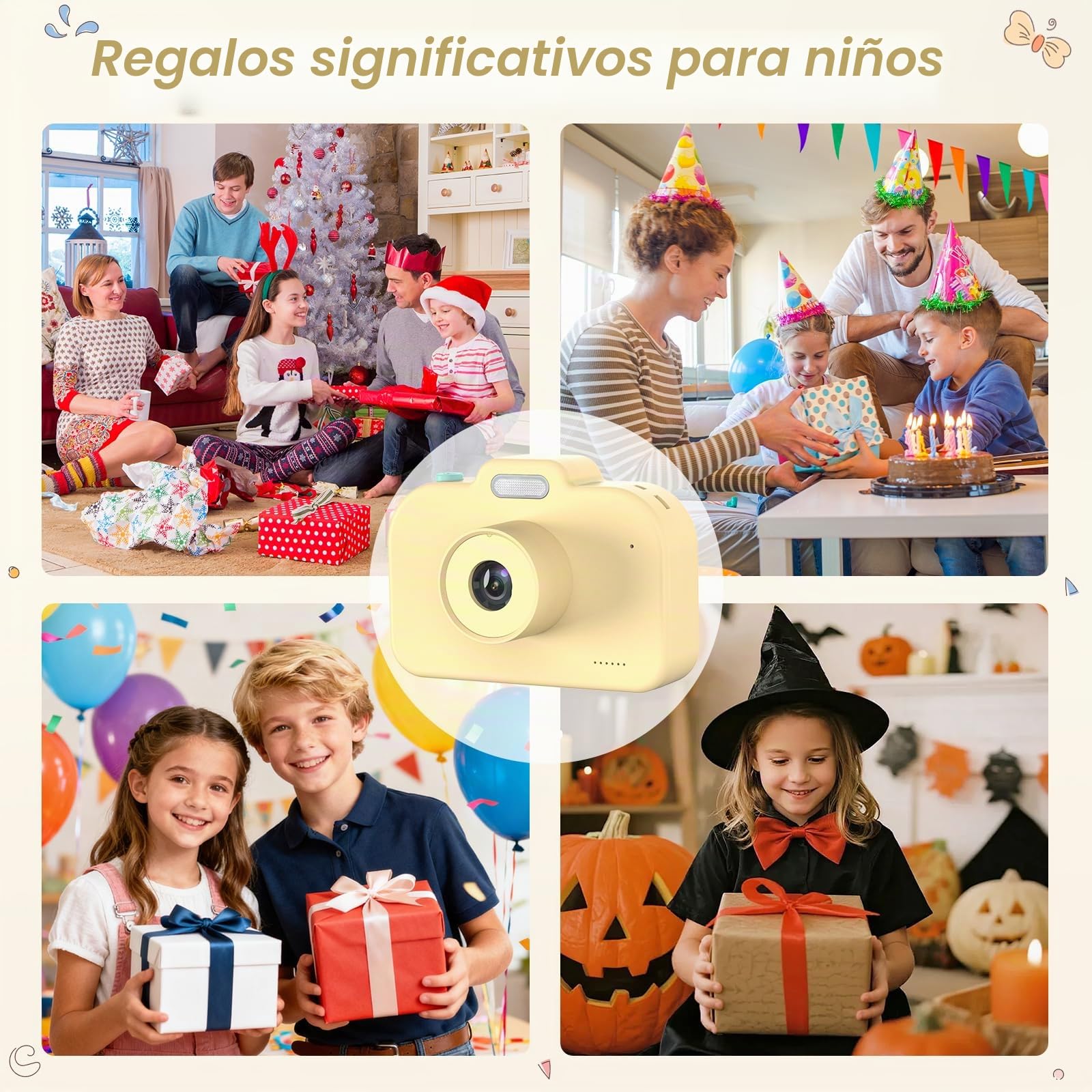 Cámara Fotos Infantil, 1080P HD Cámara Digital para Niños, 2,0" Camara de Fotos con Tarjeta de 32 GB, Regalos para Cumpleaños de Navidad, Juguete para Niñas Niños 3 4 5 6 7 8 9 10 11 12(Amarillo)