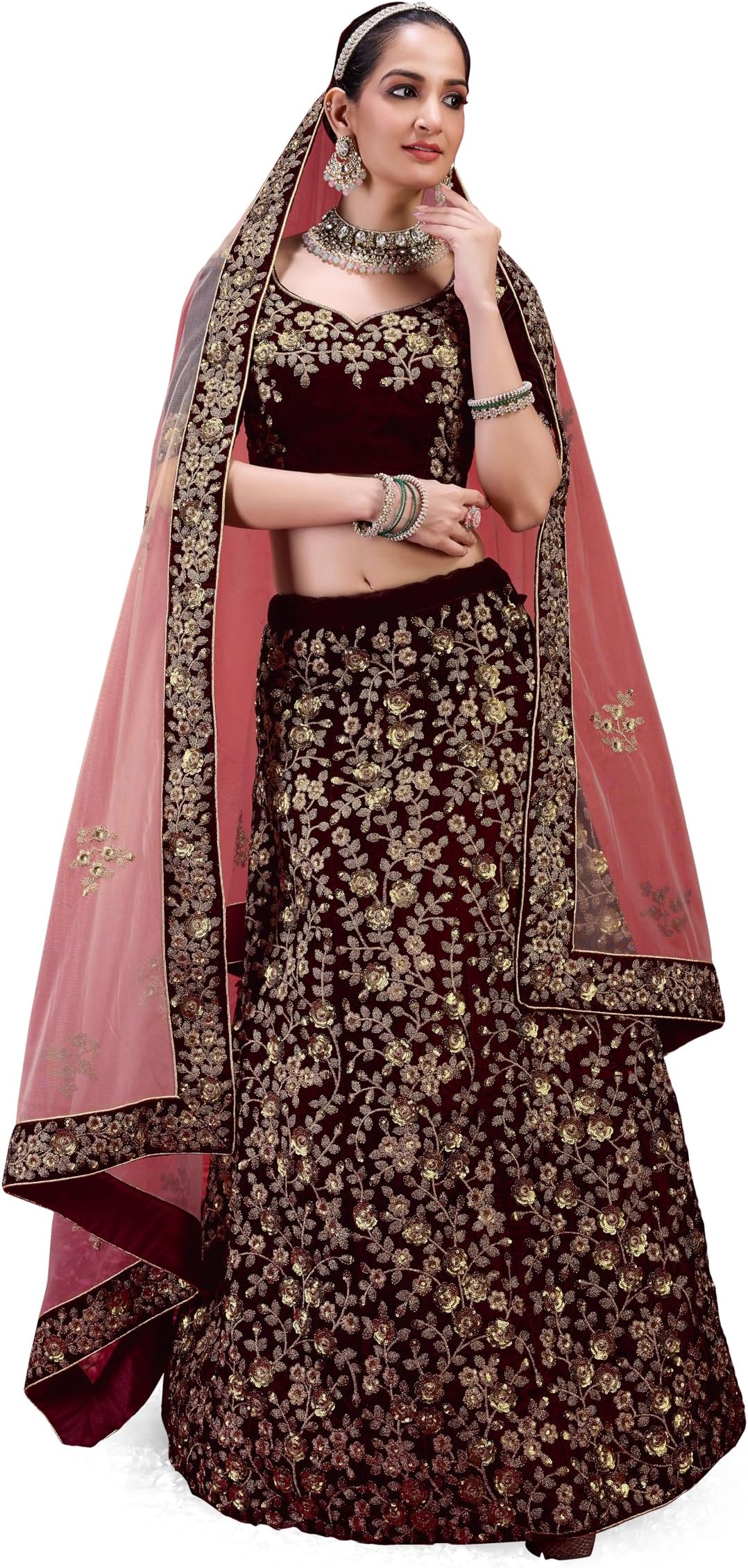 Women's Velvet Sequin Embroidery Lehenga Choli with Dupatta | Bridal Party Stylish Wedding Lehenga Choli for women