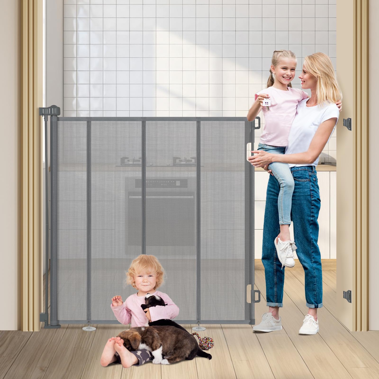 HIDOG 47" Extra Tall Retractable Baby Gates, Extends to 59" Wide, ExtraTall Retractable Safety Gate with Reinforced Strips, Retractable Tall Dog Gates