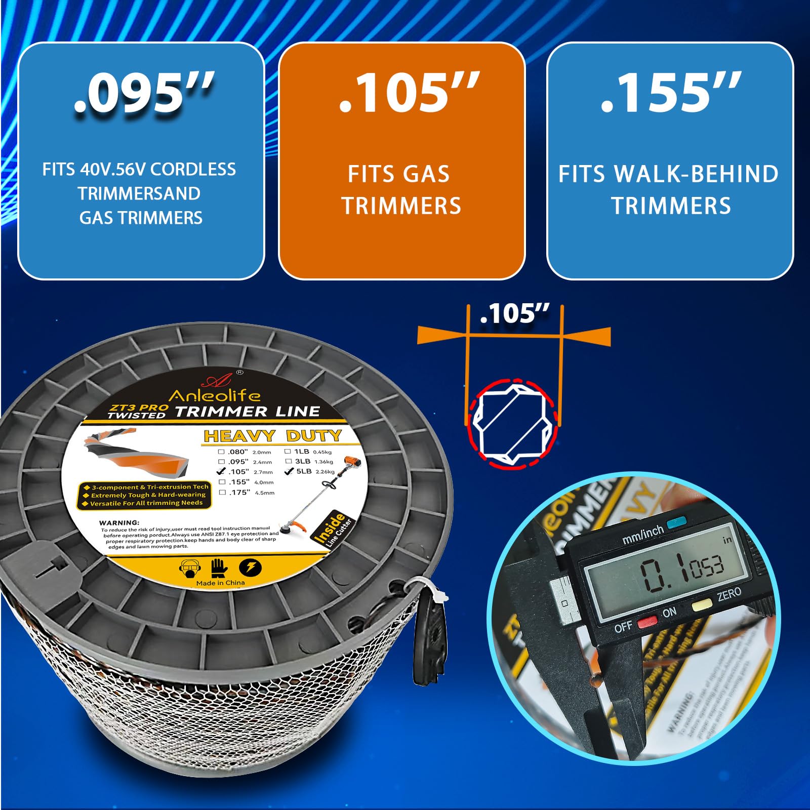 A ANLEOLIFE ZT3 Pro Heavy Duty Diamond - Rosquilla de hilo trenzado de 3 componentes de 2.65 mm por 86 metros, 3 componentes de triple extrusión de 2.65 mm por 86 metros