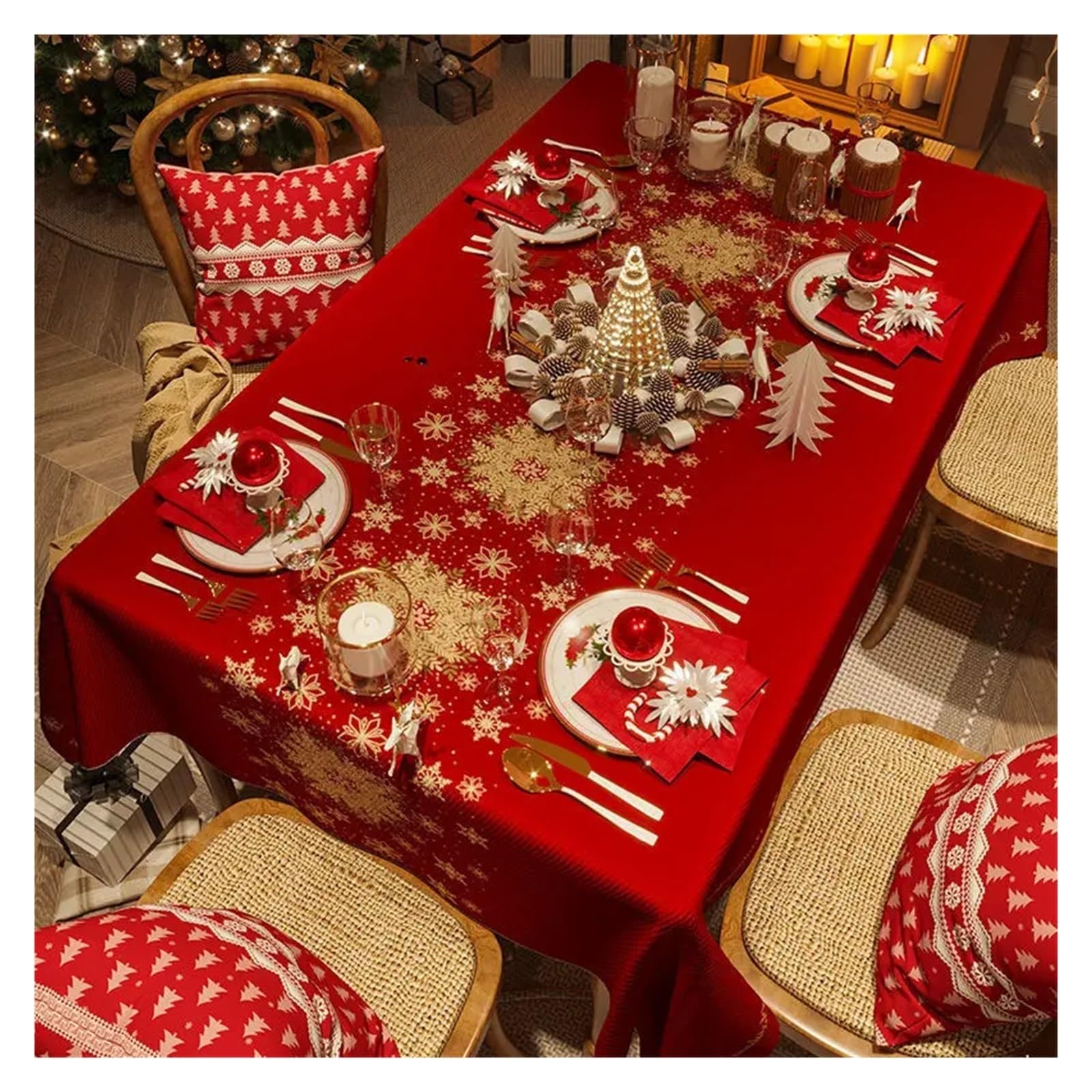 LYHYDMA christmas table cloth Red New Year Festive Christmas Tablecloth Kitchen Dining Table Party Tea Table Mat Home Decor Washable Dustproof Tablecloth For party, decoration(4,70x70cm 27x27inch)