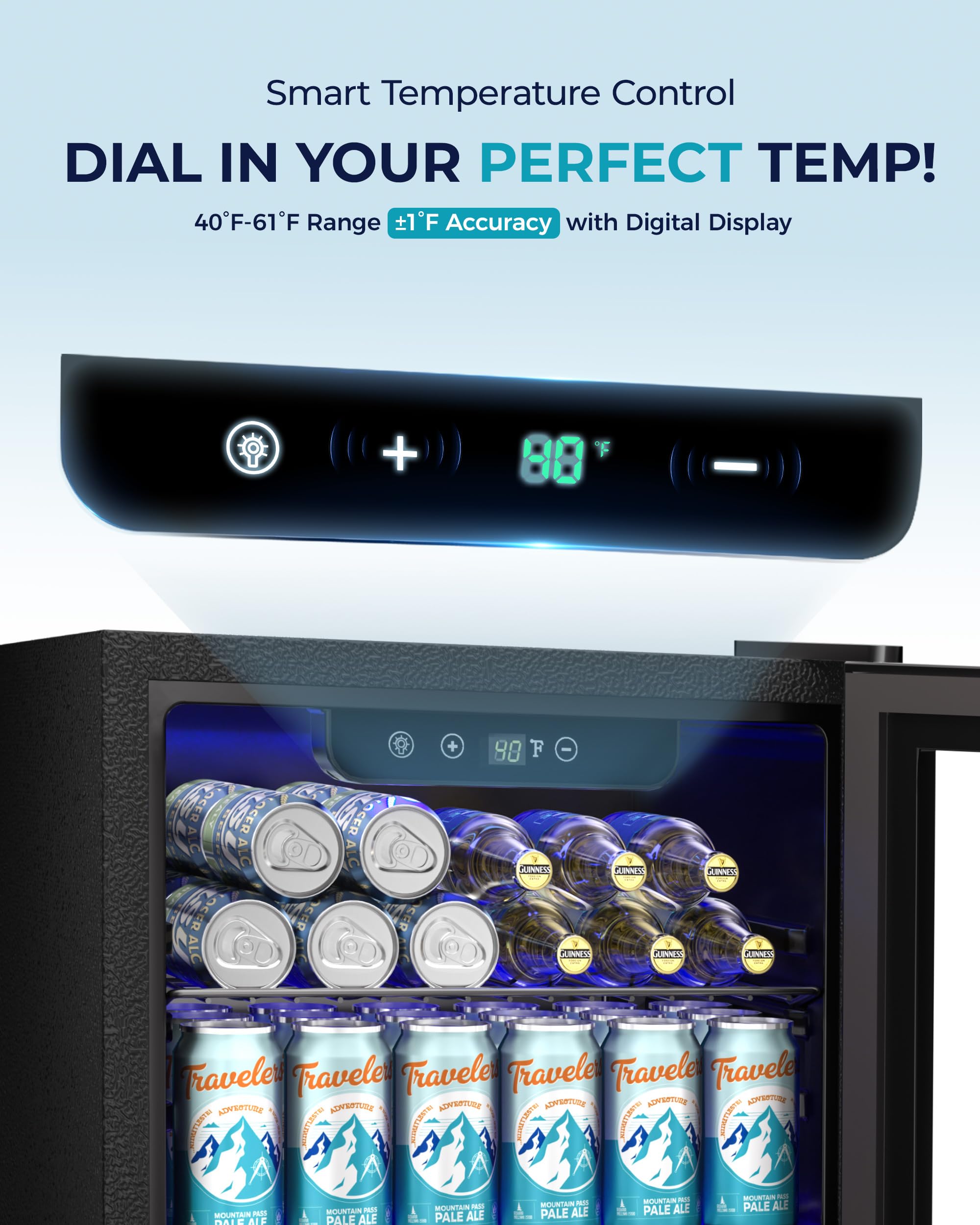 Euhomy Beverage Refrigerator Cooler - 68 Can Mini Fridge With Glass Door For Soda, Beer, Wine, Small Refrigerator With Digital Temperature Control And Adjustable Shelves For Home Office Bar, 1.7 Cu.Ft on Fridge.com - View 4