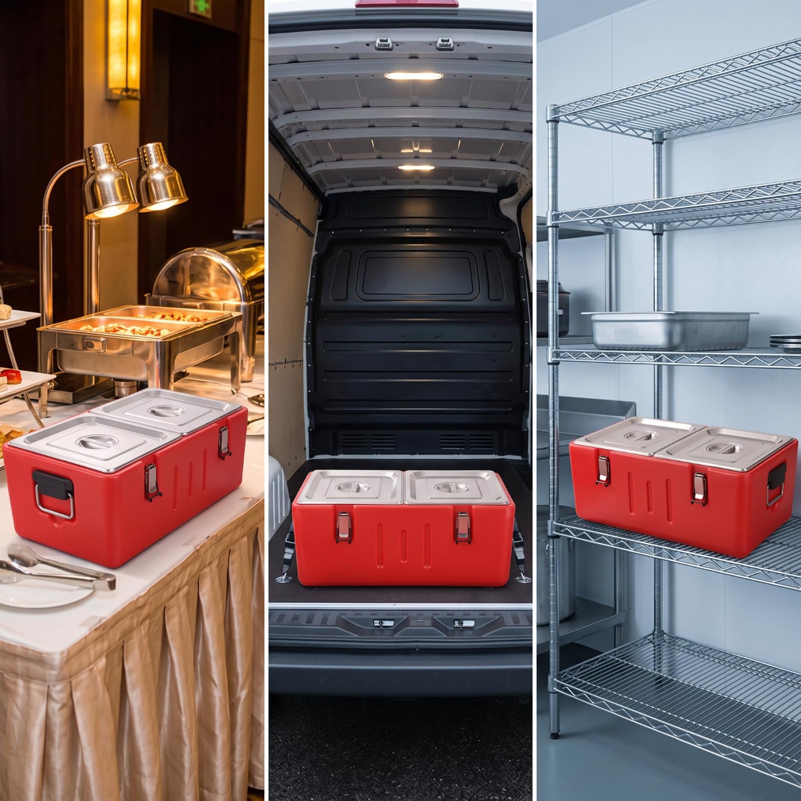 Amagogo Portador de Comidas Aislado Armario Térmico Contenedor Térmico Transportador de Alimentos con Cuerpo de Plástico y Acero 304 6 Bandejas Capacidad 90L