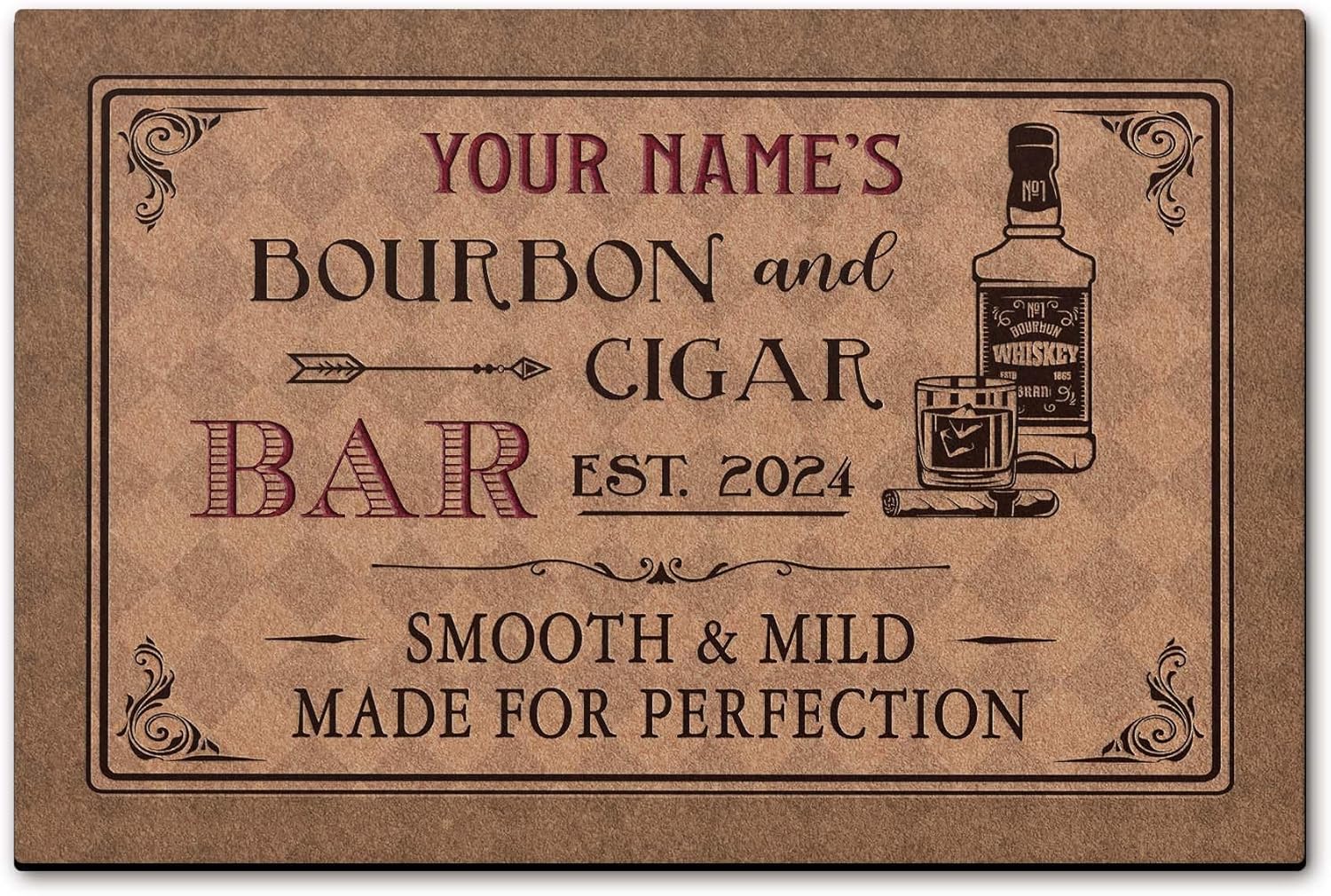 Artsy Woodsy Personalized Bourbon Bar Mat, Drying Rubber Non Slip Bar Mats for Countertop Bartending, Small Silicone Mat, Kitchen Counter Home Pub Coffee Bar Accessories, Custom Gifts For Him Men (01)