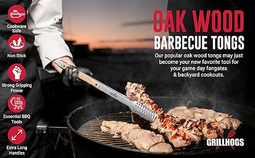 Miniatura 3 de Dropkick Your Old Pings, las pinzas de barbacoa GRILLHOGS de 12 pulgadas son el único equipo que puede manejar tu carne masiva, acero inoxidable +