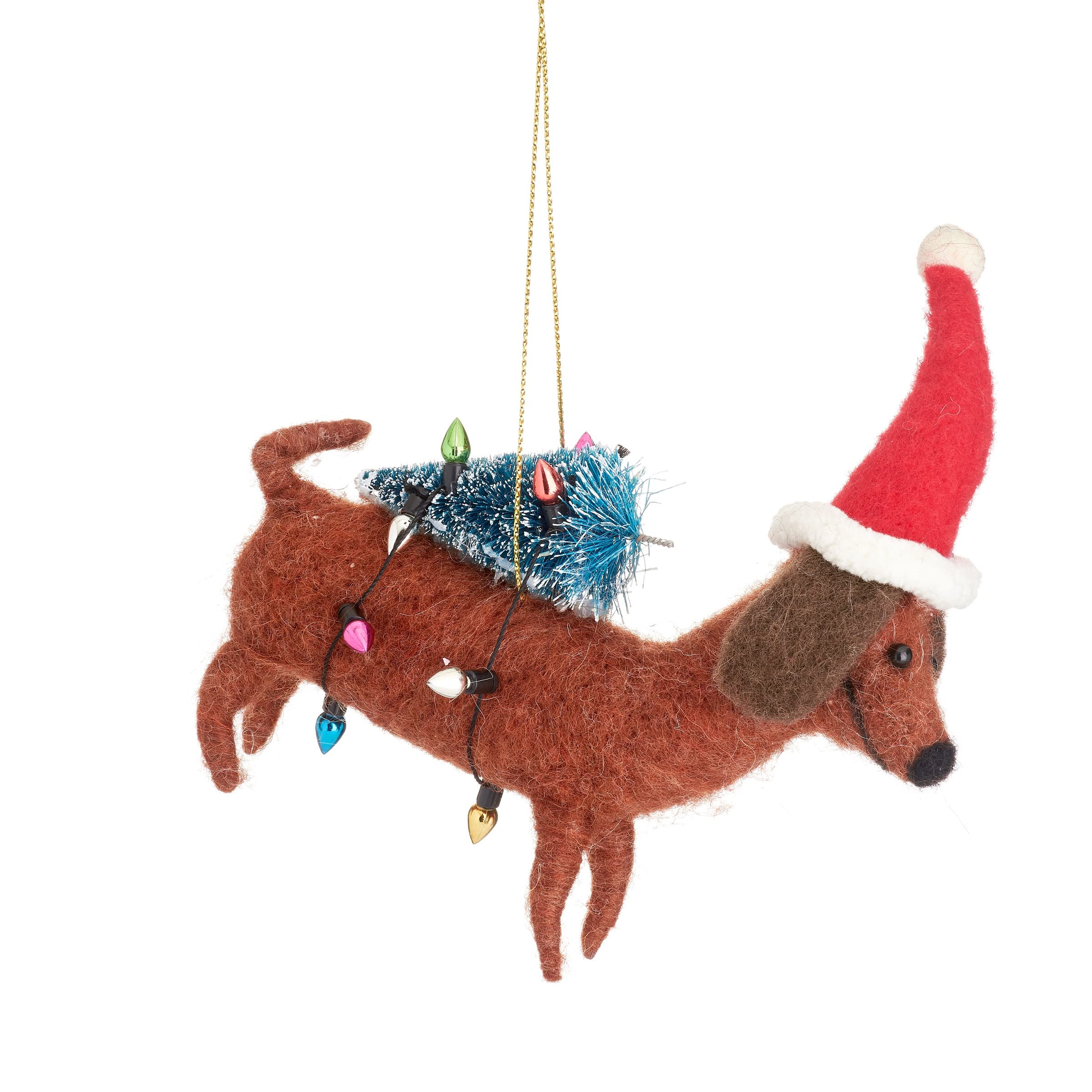 Sass & Belle Brown Sausage Dog With Tree Felt Decoration