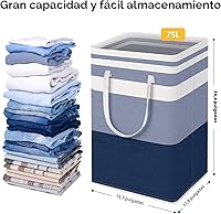 Vista 4 de HomeHacks Paquete de 2 cestas grandes para la lavandería, impermeable, cesta de lavandería independiente, cesta de ropa alta plegable con asas Azul