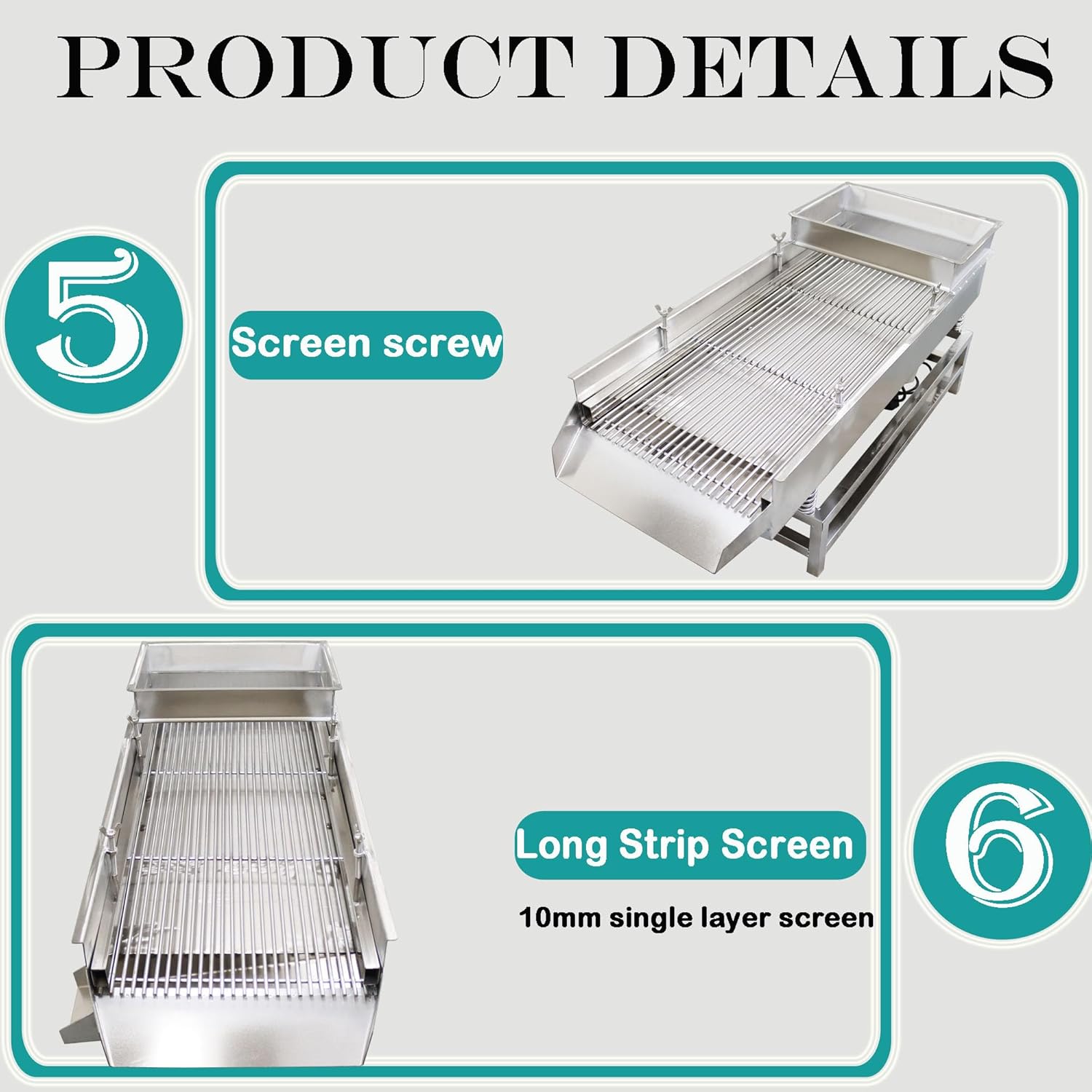 Linear Vibrating Screen Straight Vibrating Sieve Sifter Electric Linear Vibrating Sieve Shaker JG40-95 Stainless Steel 10mm Long Strip Sieve Screen Single Layer with 2 Motor 110V