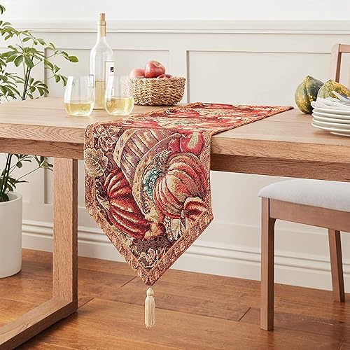 Violet Linen Tapiz de algodón tejido de poliéster y algodón con hojas de otoño, Acción de Gracias, girasoles, 13 x 70 pulgadas, cesta de Bushel Violet Linen Tapiz de algodón tejido de poliéster y algodón con hojas de otoño, Acción de Gracias, girasoles, 13 x 70 pulgadas, cesta de Bushel