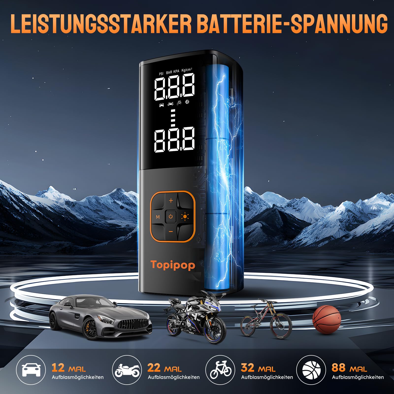 Elektrische Luftpumpe, 150 PSI Luft Kompressor, 12V Anschluss & Kabellose Wiederaufladbare Luftpumpe für Auto/Fahrrad(Schwarz)
