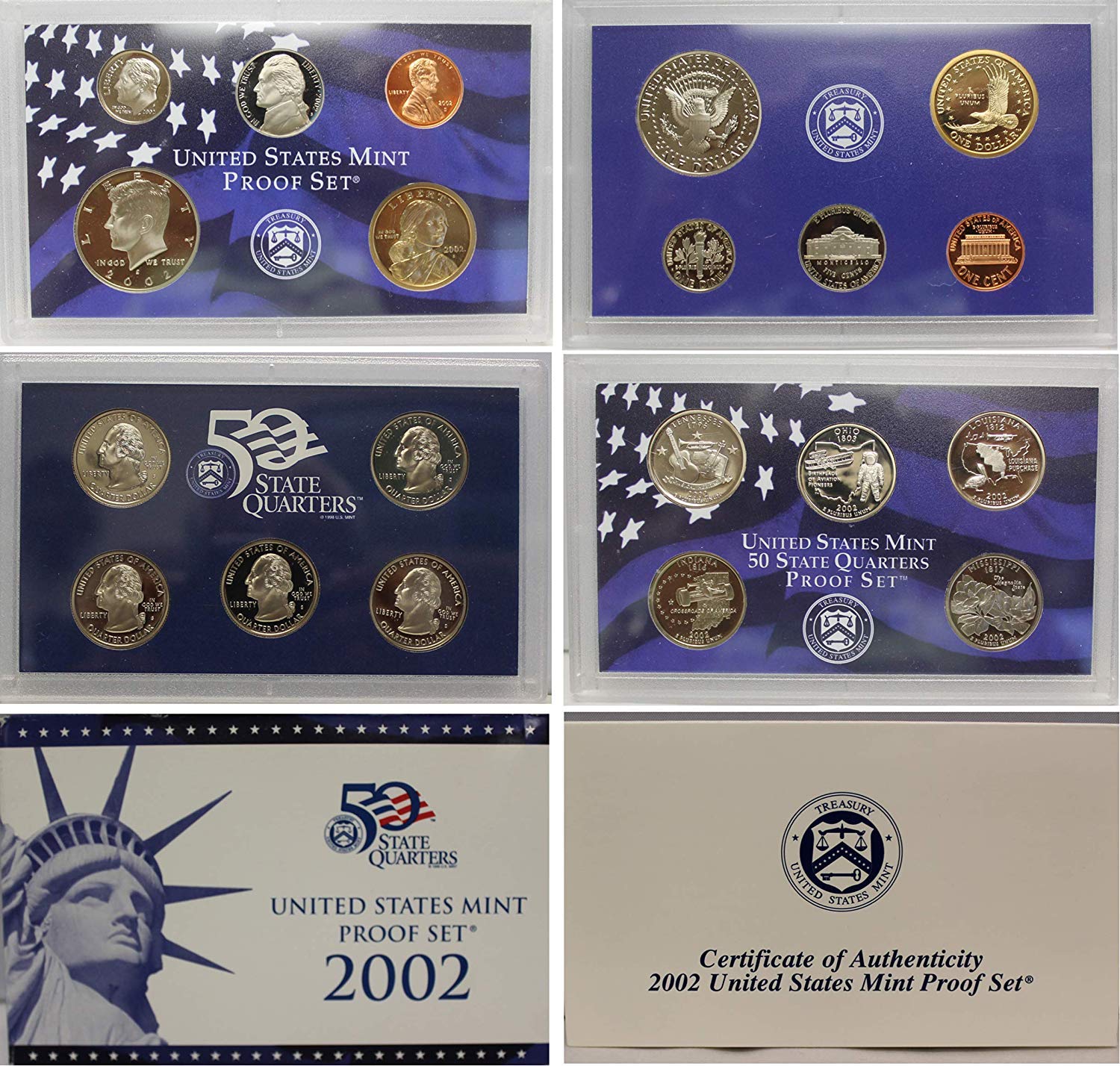 ⭕新春万福⭕️（26）典型的USメタルなど いろいろ まとめ セット 2002 S 10-Coin Proof Set with Penny, Nickel, Dime, 5-State