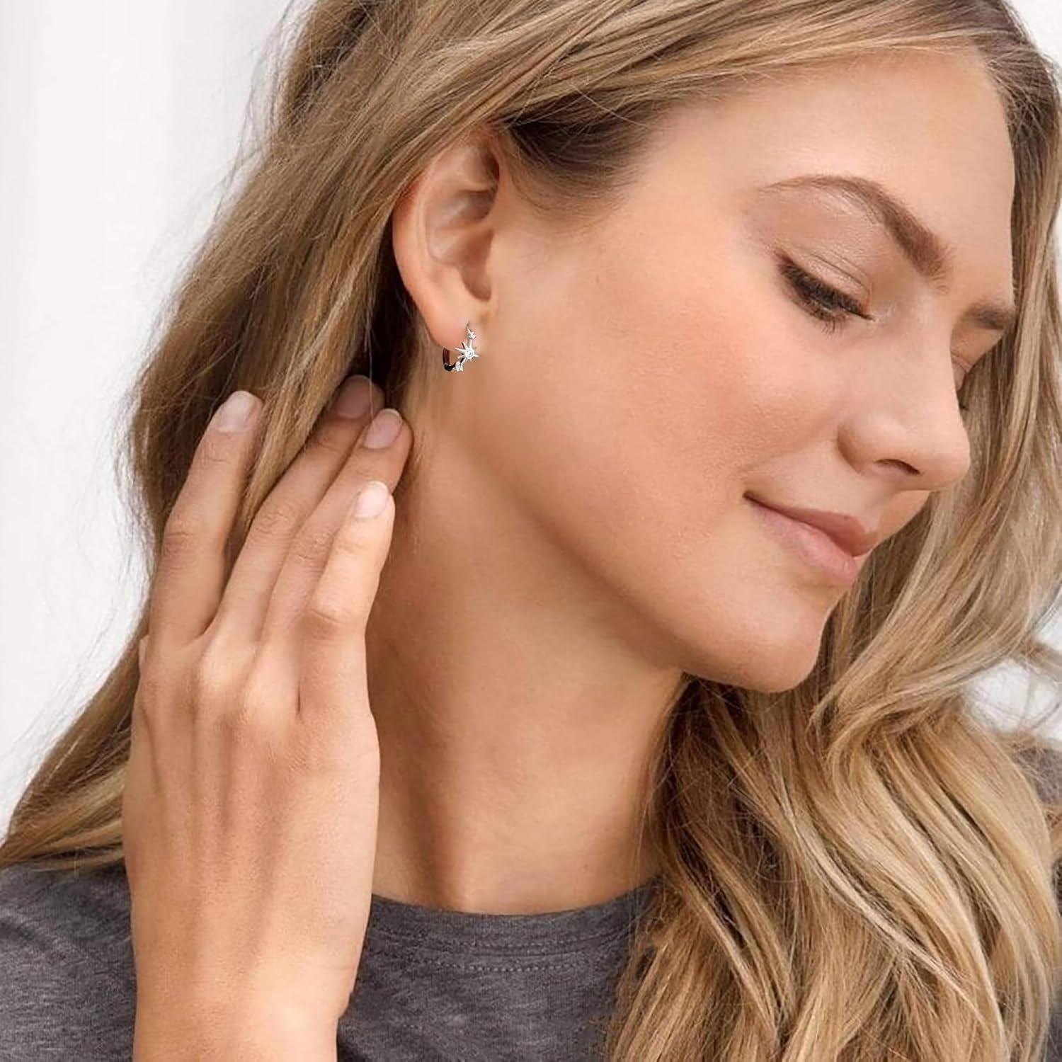 DAILY VIBES Small Star Gold Huggie Earrings for Women 925 Sterling Silver Post Dainty 14K Gold Plated Mini Cubic Zirconia Cartilage Hoop Earrings for Women - Image 4