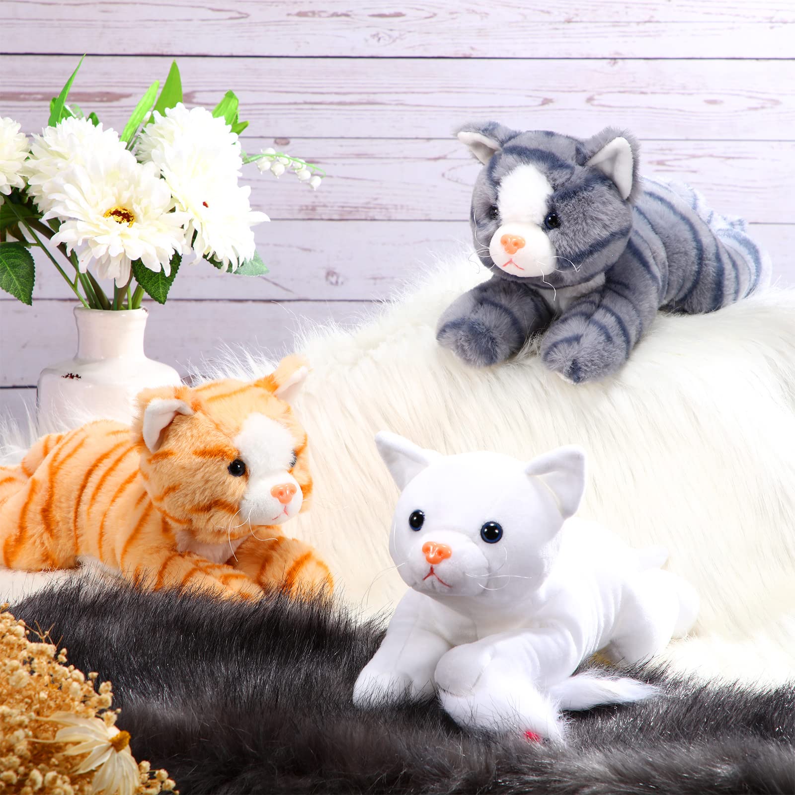 3 Pièces 9 Pouces Chats en Peluche Animaux en Peluche Jouet de Chat Cadeau de Couchage Cadeau d'anniversaire pour Bébé Garçons Filles