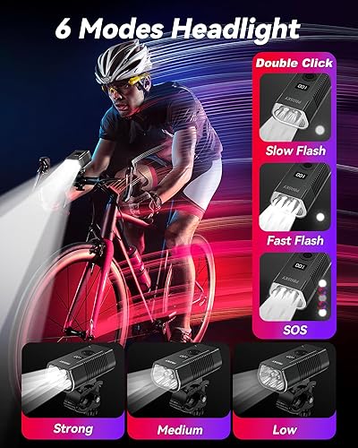 Miniatura 3 de Bike Lights, 2025 New Bike Headlight, USB-C Rechargeable Bicycle Light, Aluminum Alloy Waterproof Bike Lights for Night Riding, 6+4 Modes for Adult