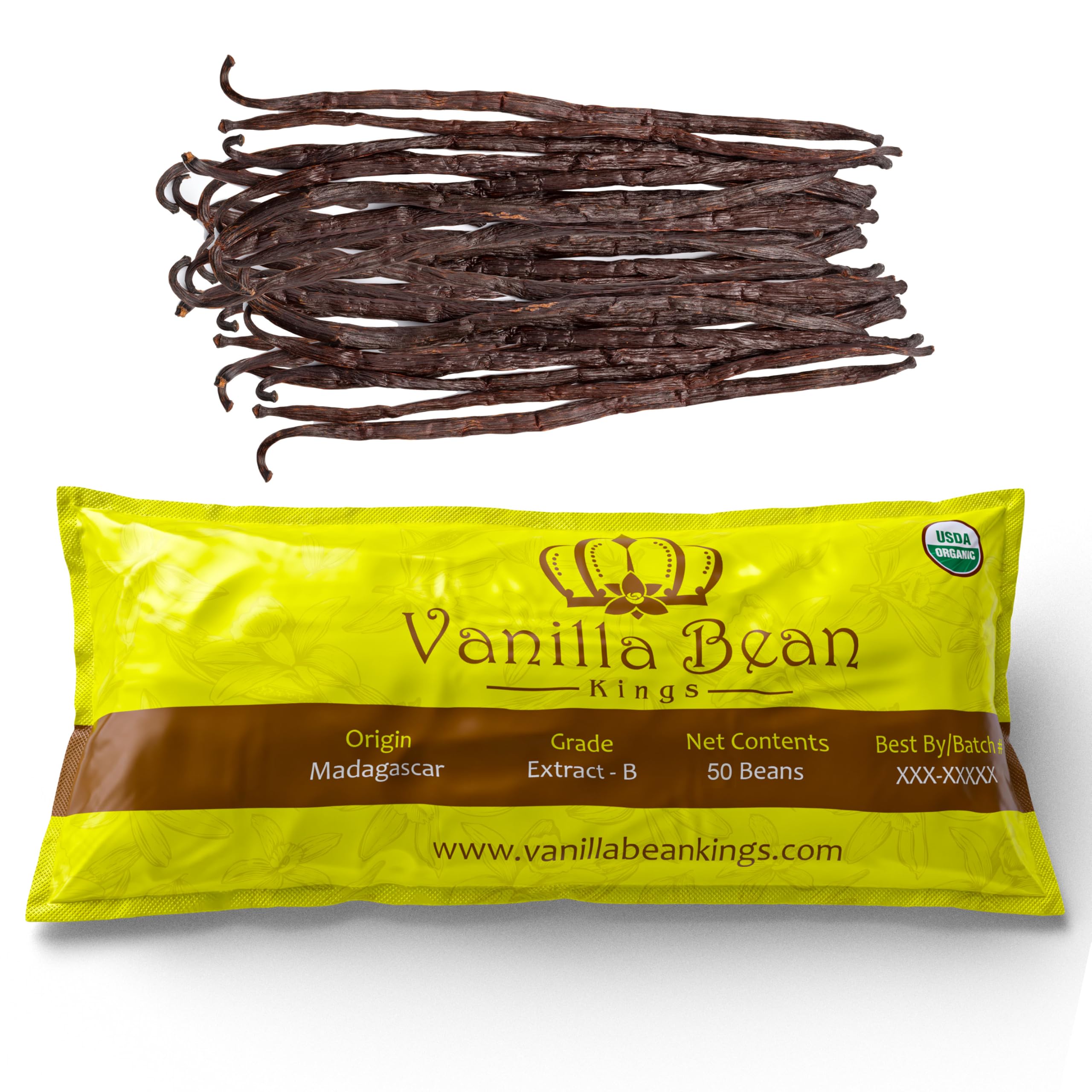 50 Organic Madagascar Vanilla Beans - Whole Extract Grade B Pods for Baking, Homemade Extract, Brewing, Coffee, Cooking