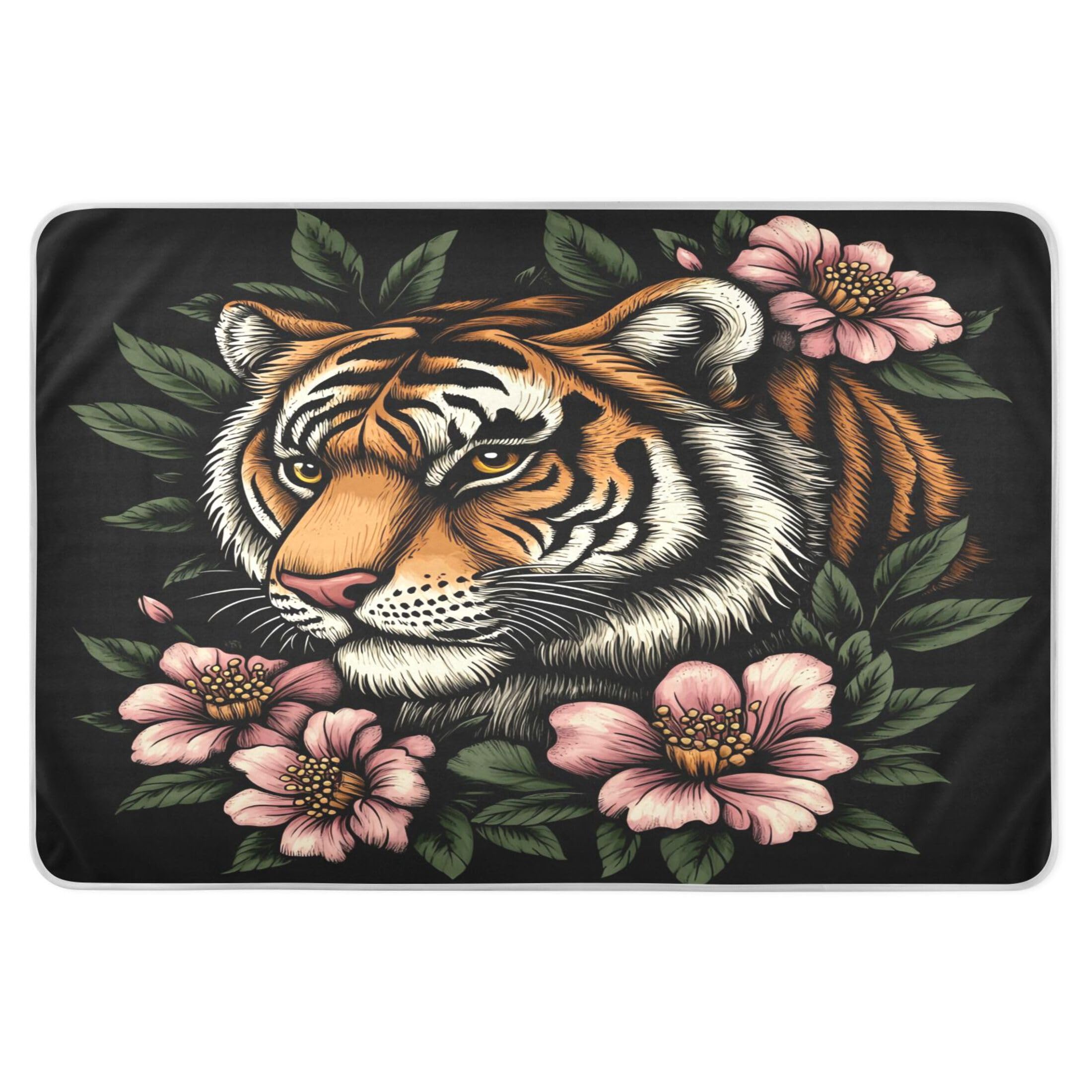 Takiito Tiger Head Bed Pad Reusable Bed Underpad Washable Waterproof Leak-Proof Quick Dry Incontinence Pee Pad for Toddlers Kids Adults Pets 34x52 in