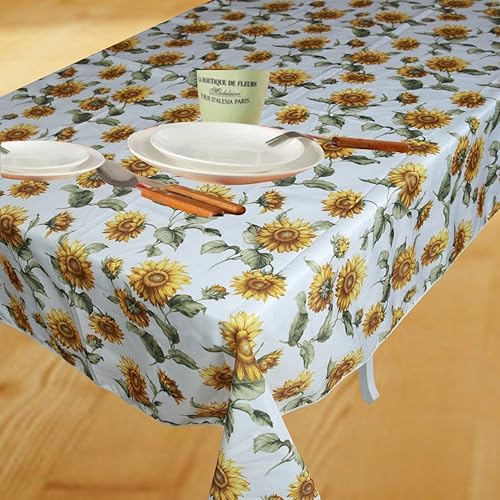 Miniatura 3 de Violet Linen Mantel clásico de girasol europeo con diseño de girasoles grandes, redondo de 60 pulgadas