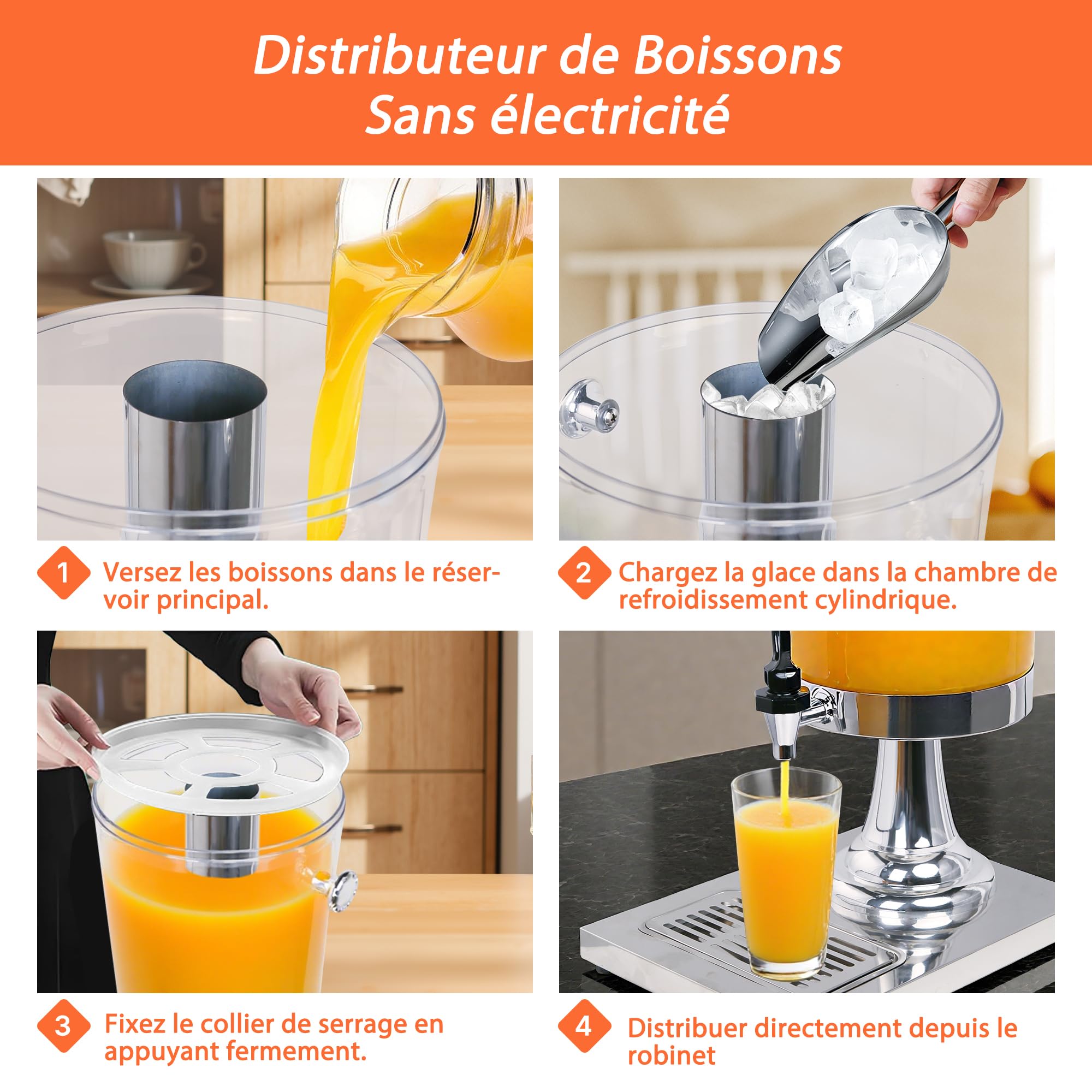 Hakka Distributeur de Jus 8 L, Distributeur de Boissons Professionnel avec Robinet, pour Cocktails, Lait, Eau et Boissons Froides