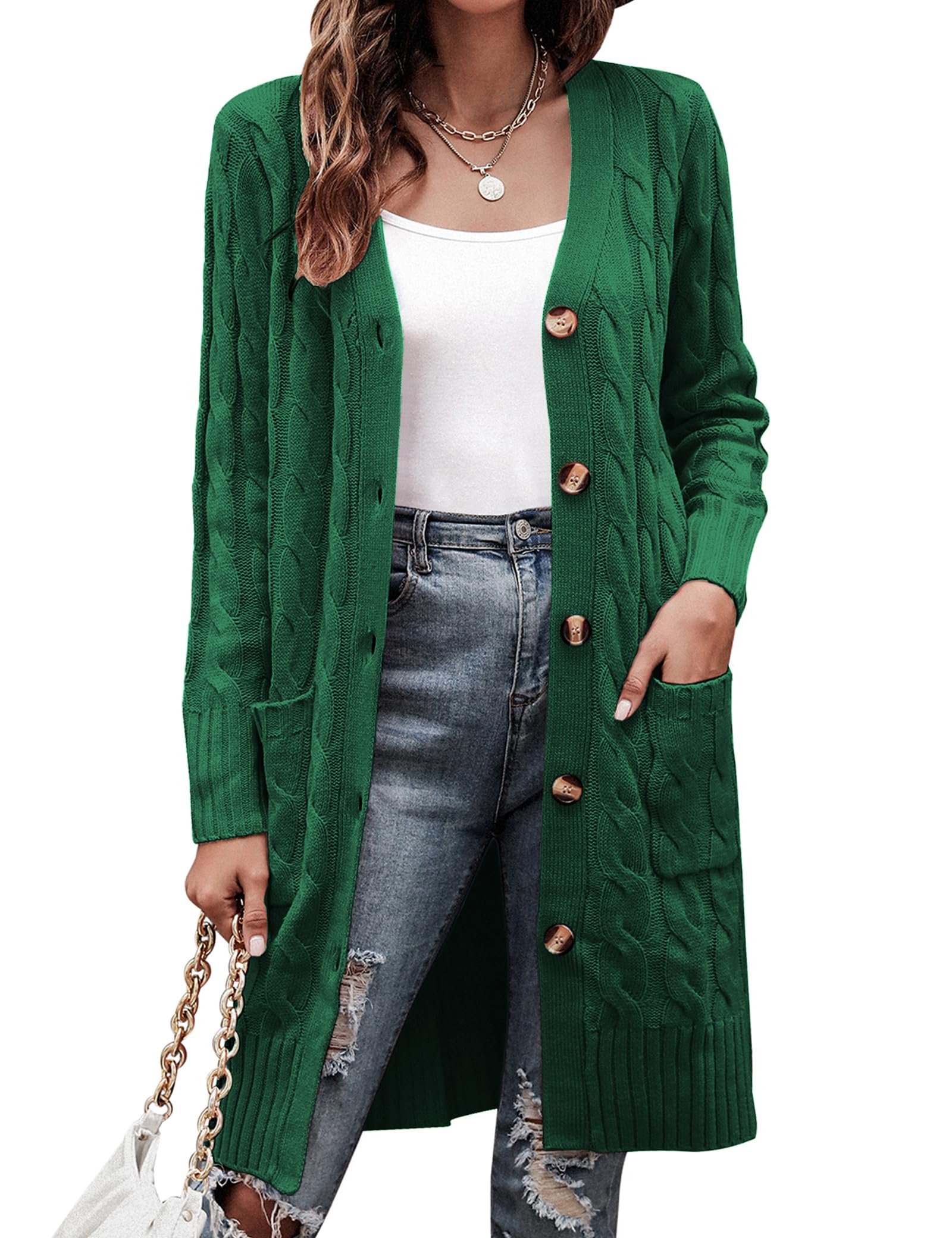 Aottori Cardigan Donna Lungo Cardigan a Maniche Lunghe Elegante Cappotto a Maglia Casual con Bottoni e Tasche per Autunno Invernale