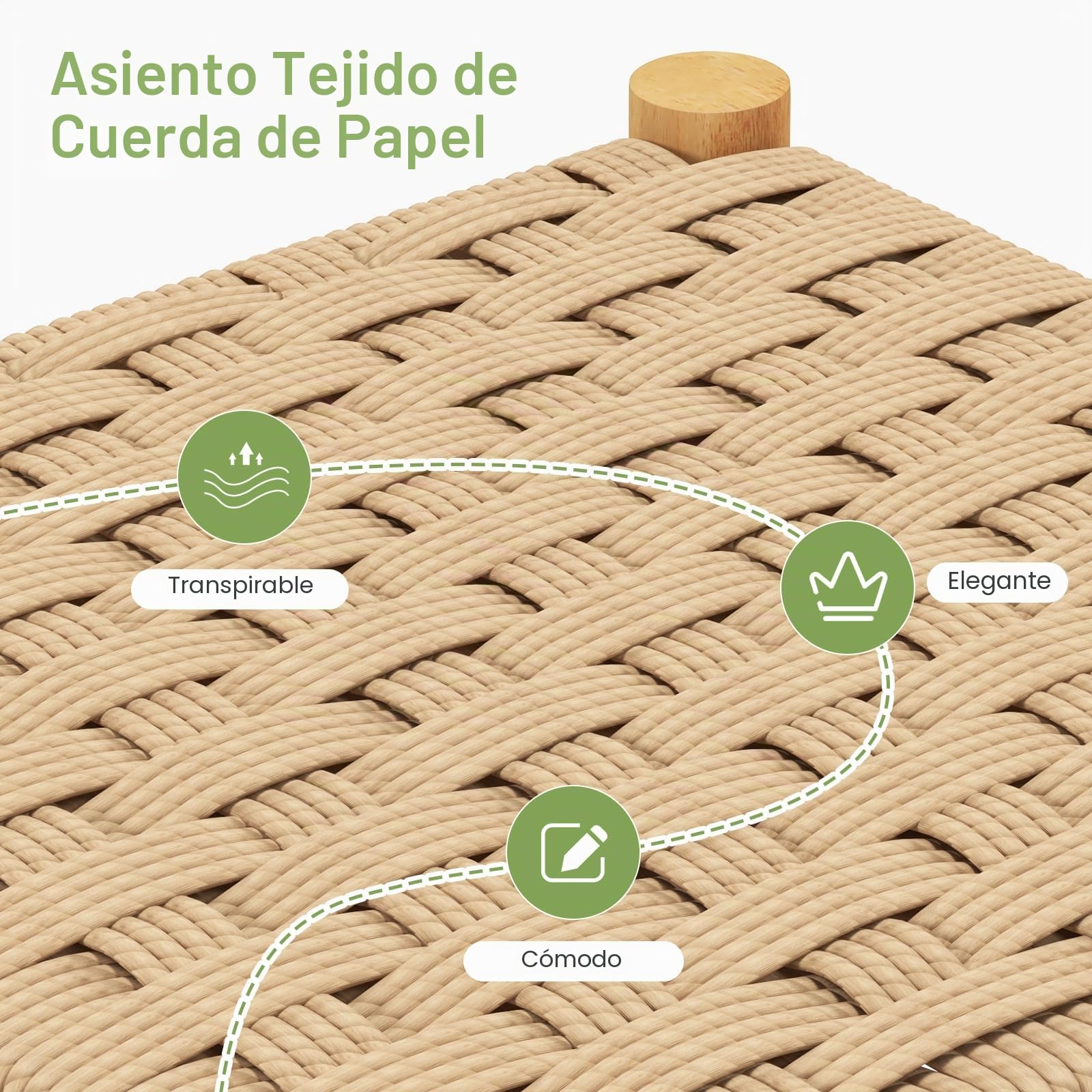 GIANTEX Juego de 2 Taburetes de Bar, Sillas de Comedor, Madera y Papel Trenzado de Bistró con Reposapiés
